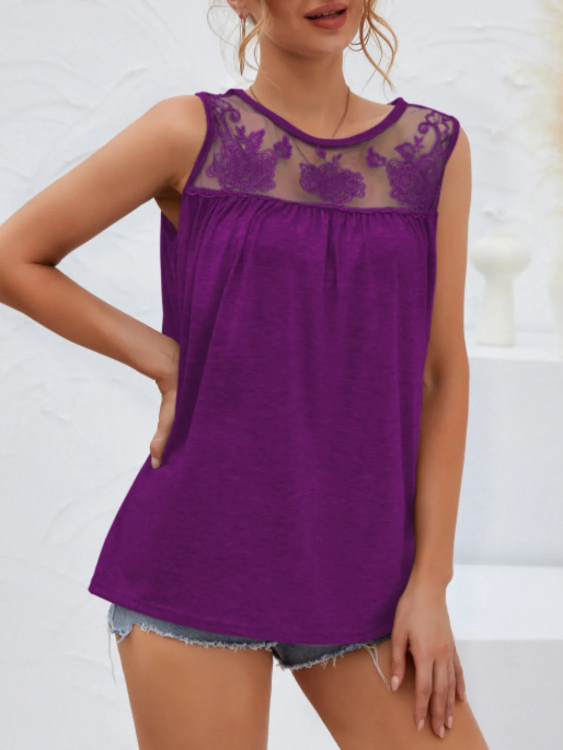 Rosa Lace Detail Round Neck Tank