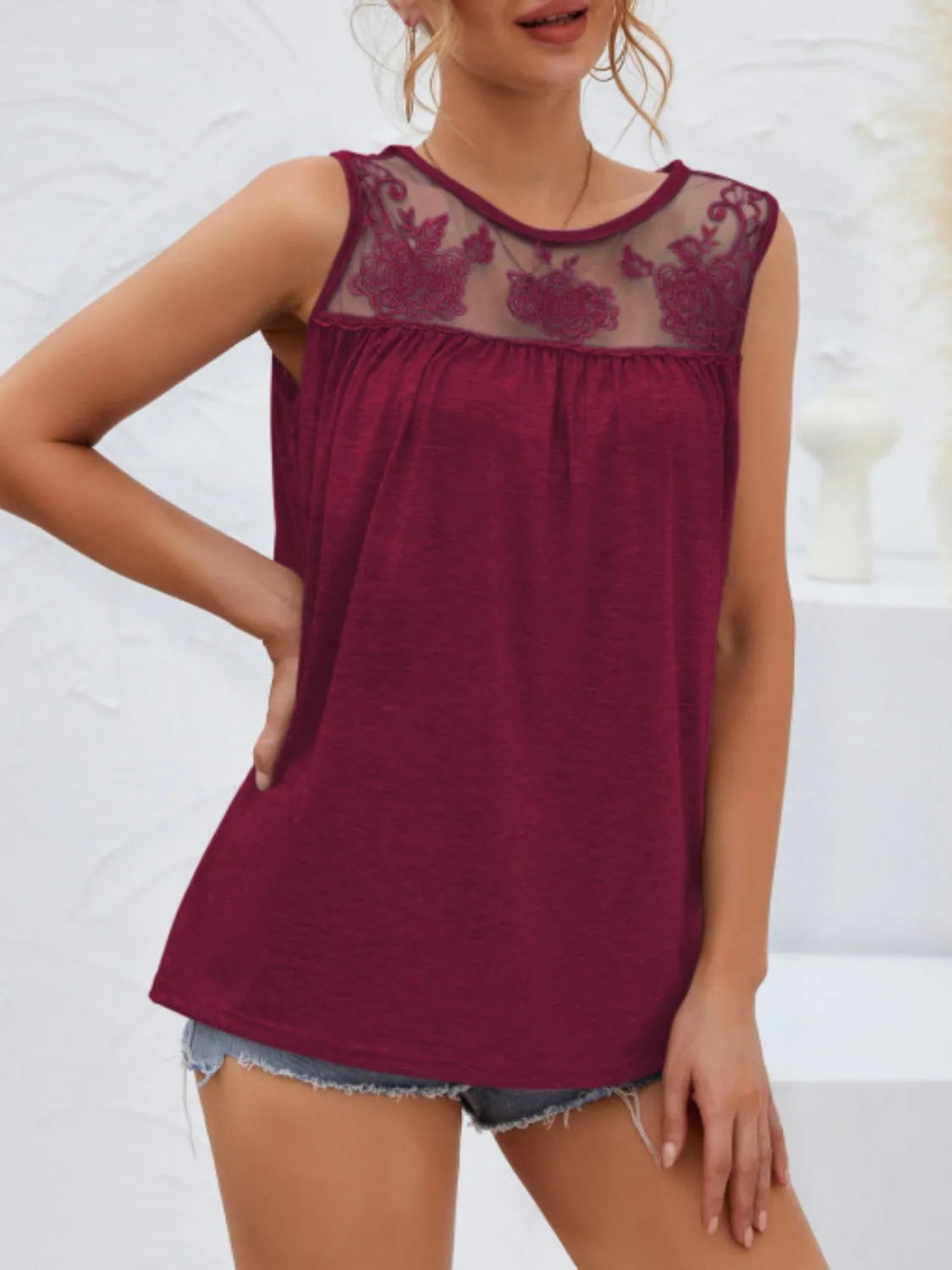 Rosa Lace Detail Round Neck Tank