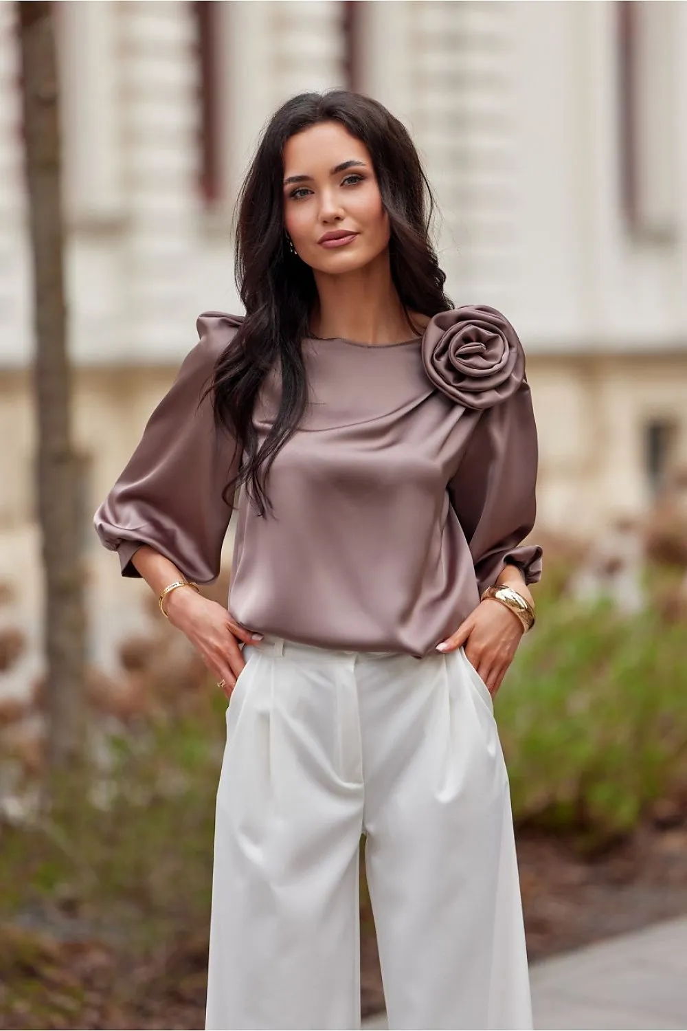 Rose Adorned Puff Sleeve Blouse