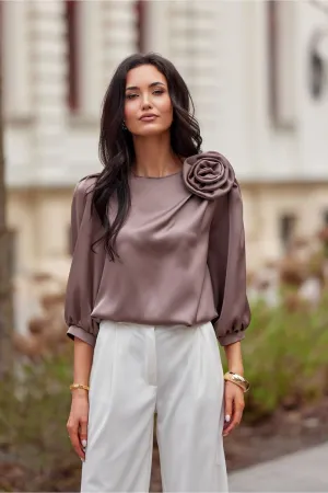 Rose Adorned Puff Sleeve Blouse