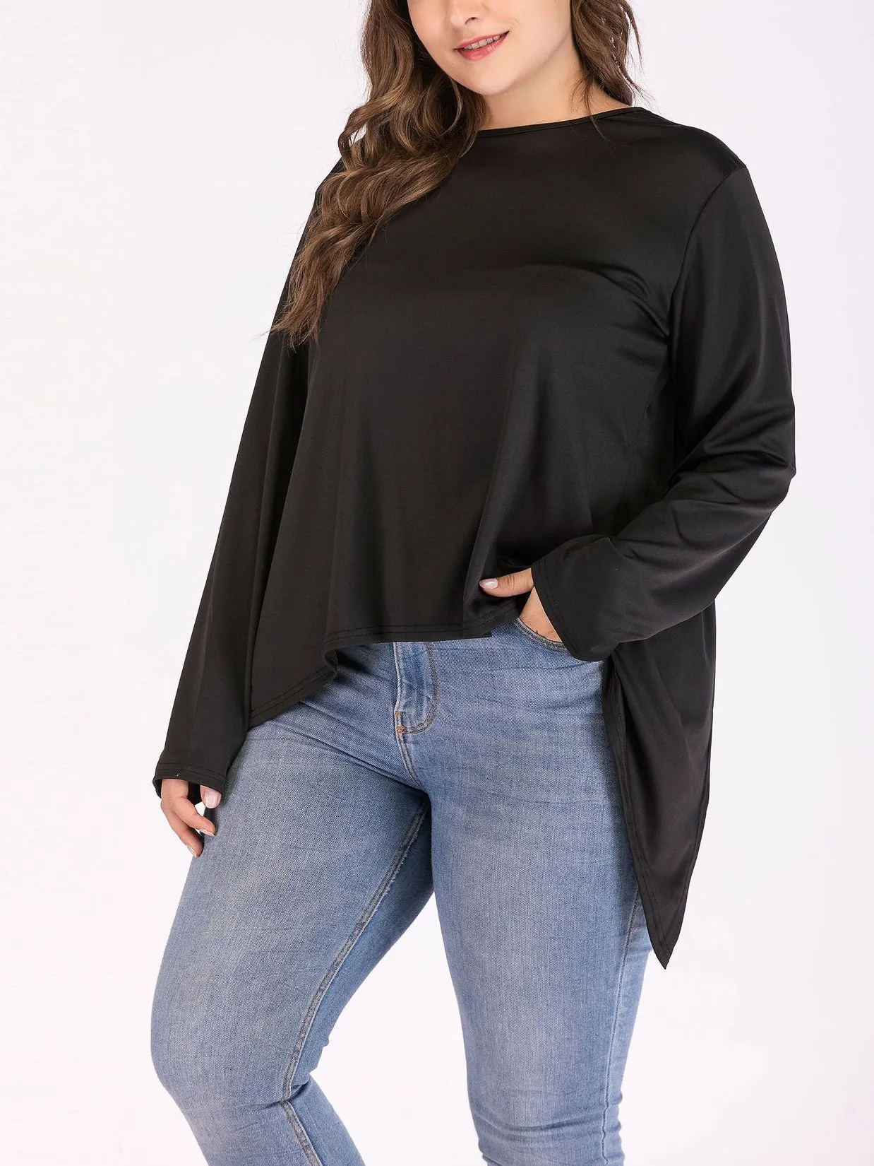 Round Neck Plus Size Irregular Backless T-shirt