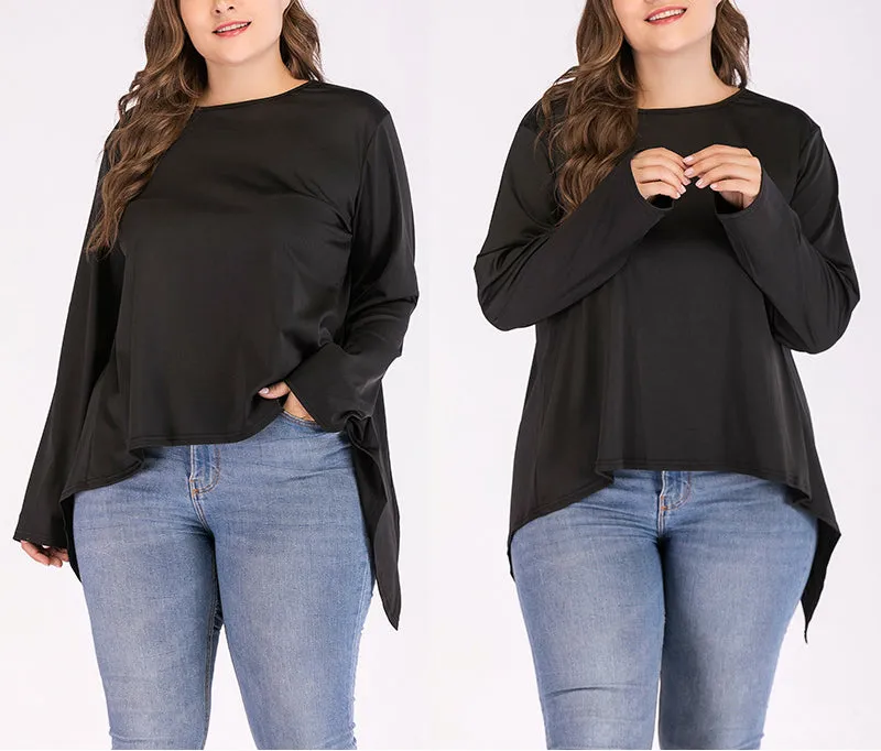 Round Neck Plus Size Irregular Backless T-shirt