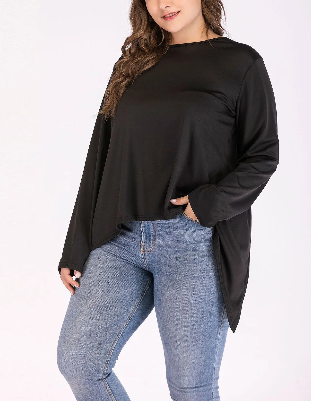 Round Neck Plus Size Irregular Backless T-shirt