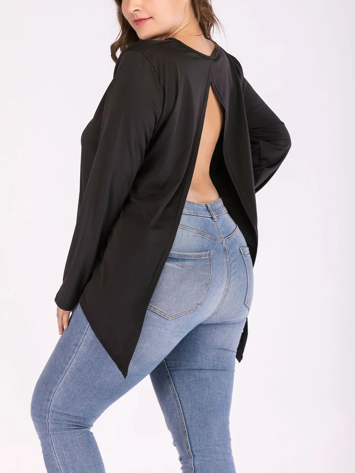 Round Neck Plus Size Irregular Backless T-shirt