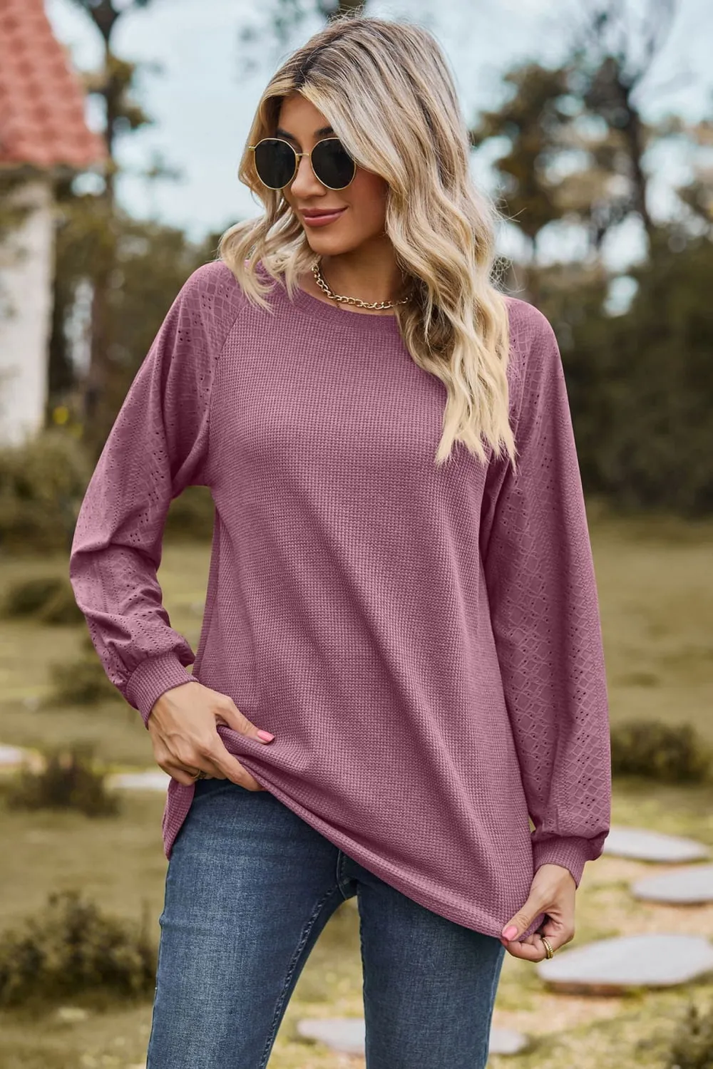 Round Neck Raglan Sleeve Top (7 Colors)