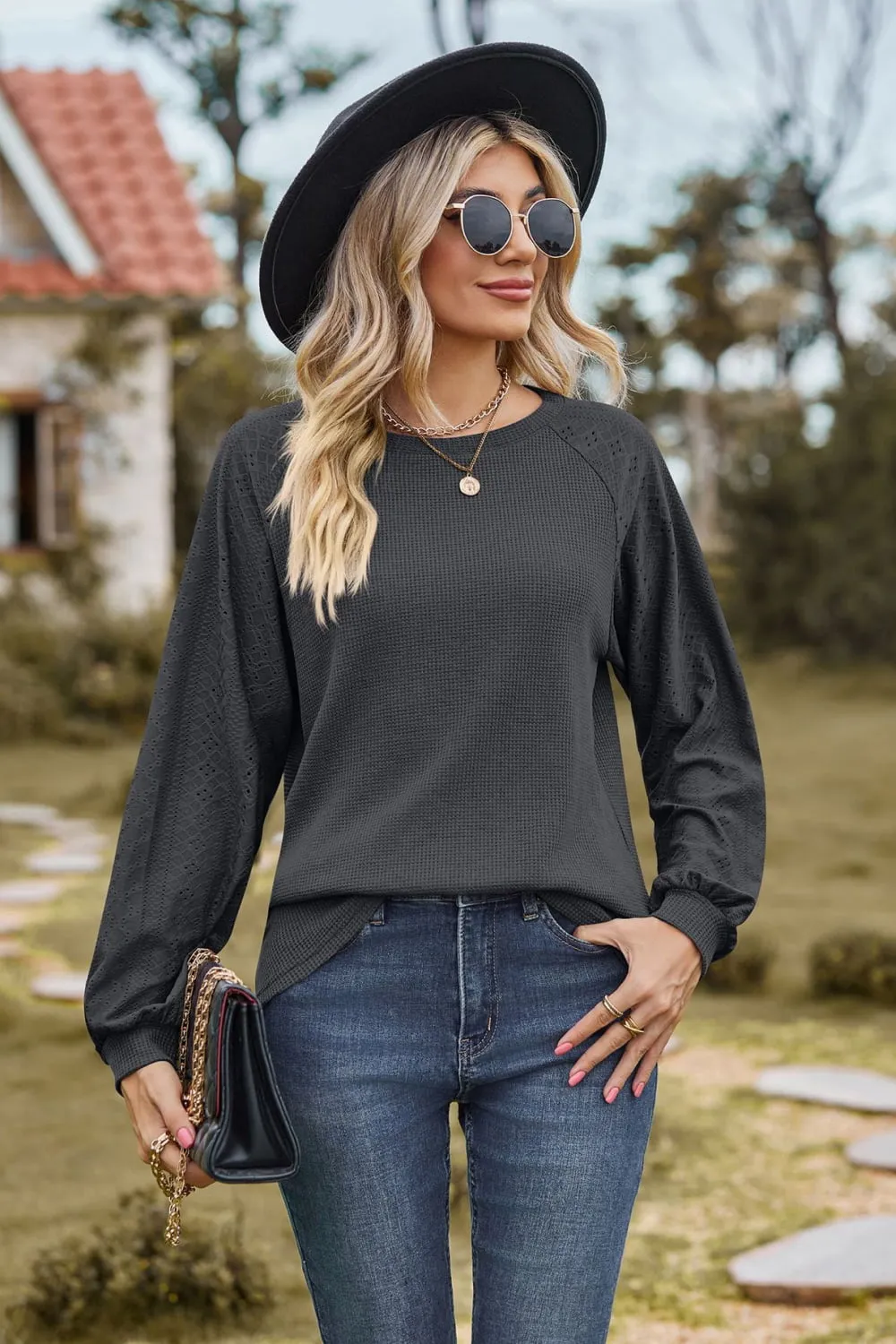 Round Neck Raglan Sleeve Top (7 Colors)