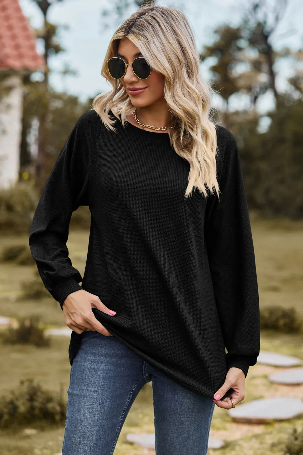 Round Neck Raglan Sleeve Top (7 Colors)