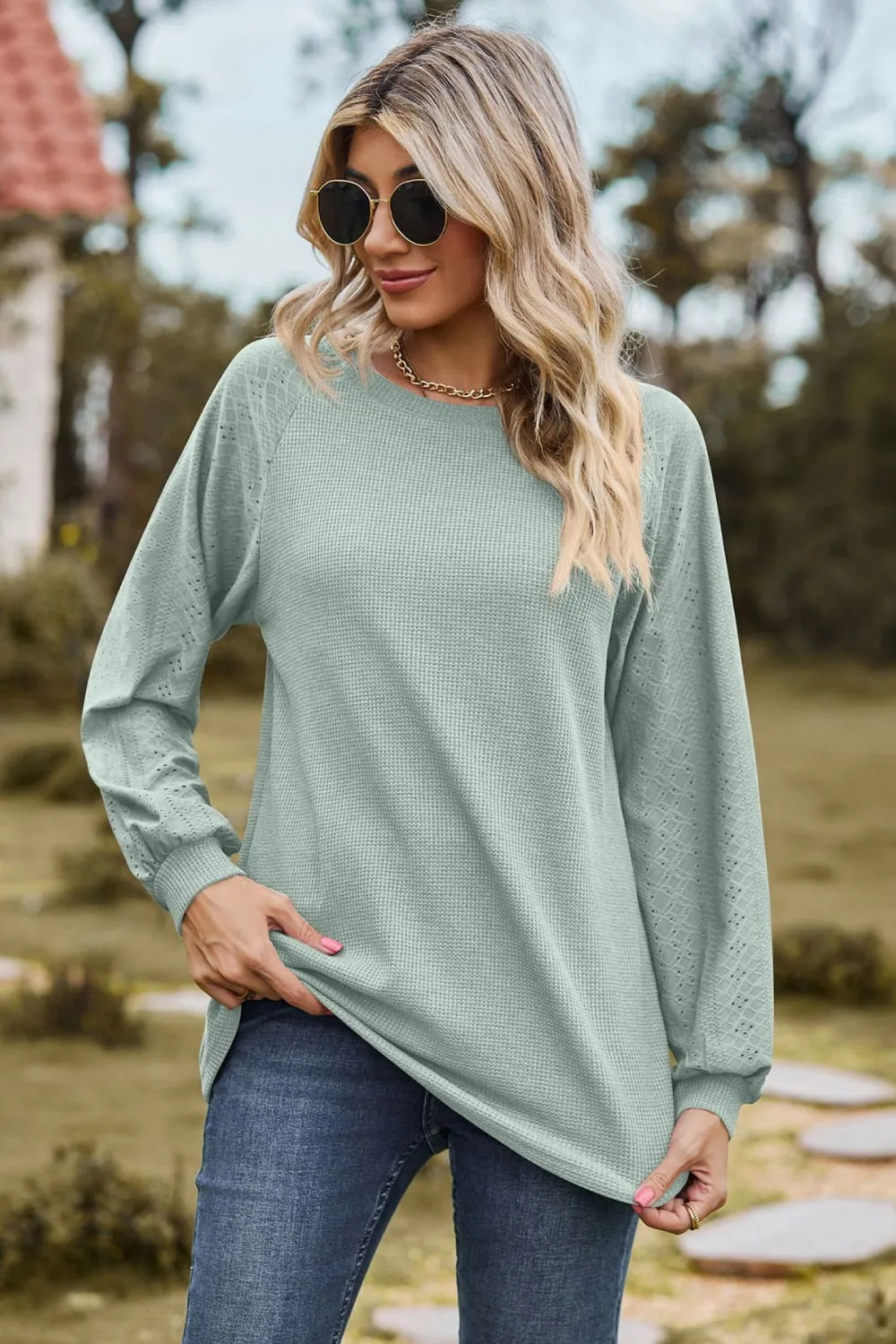 Round Neck Raglan Sleeve Top (7 Colors)