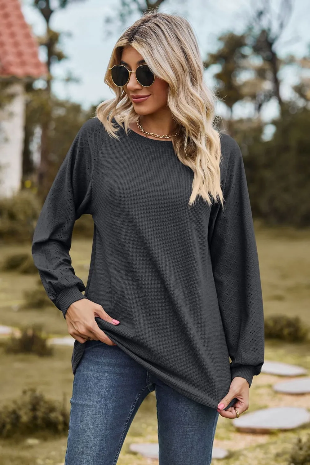 Round Neck Raglan Sleeve Top (7 Colors)