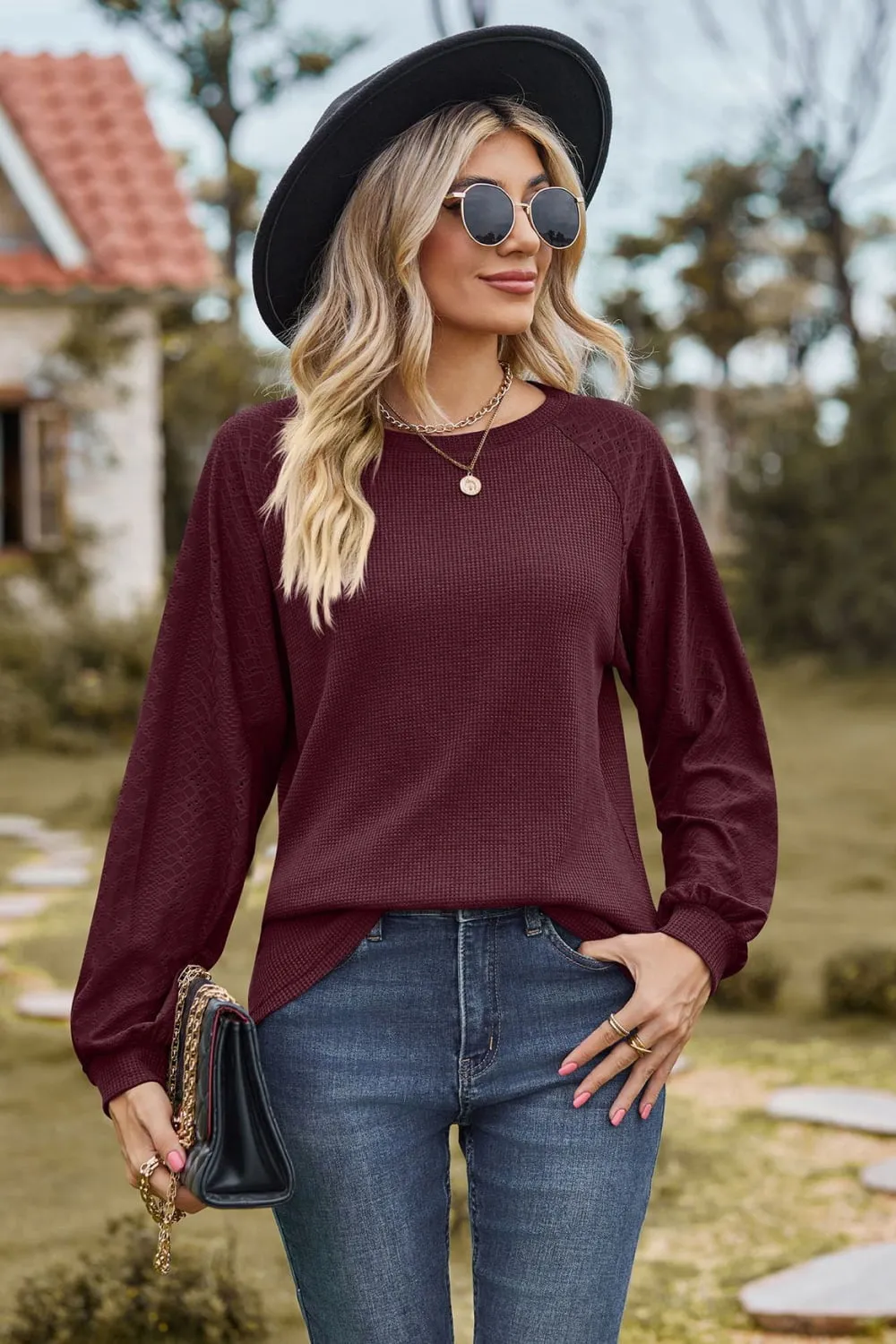 Round Neck Raglan Sleeve Top (7 Colors)