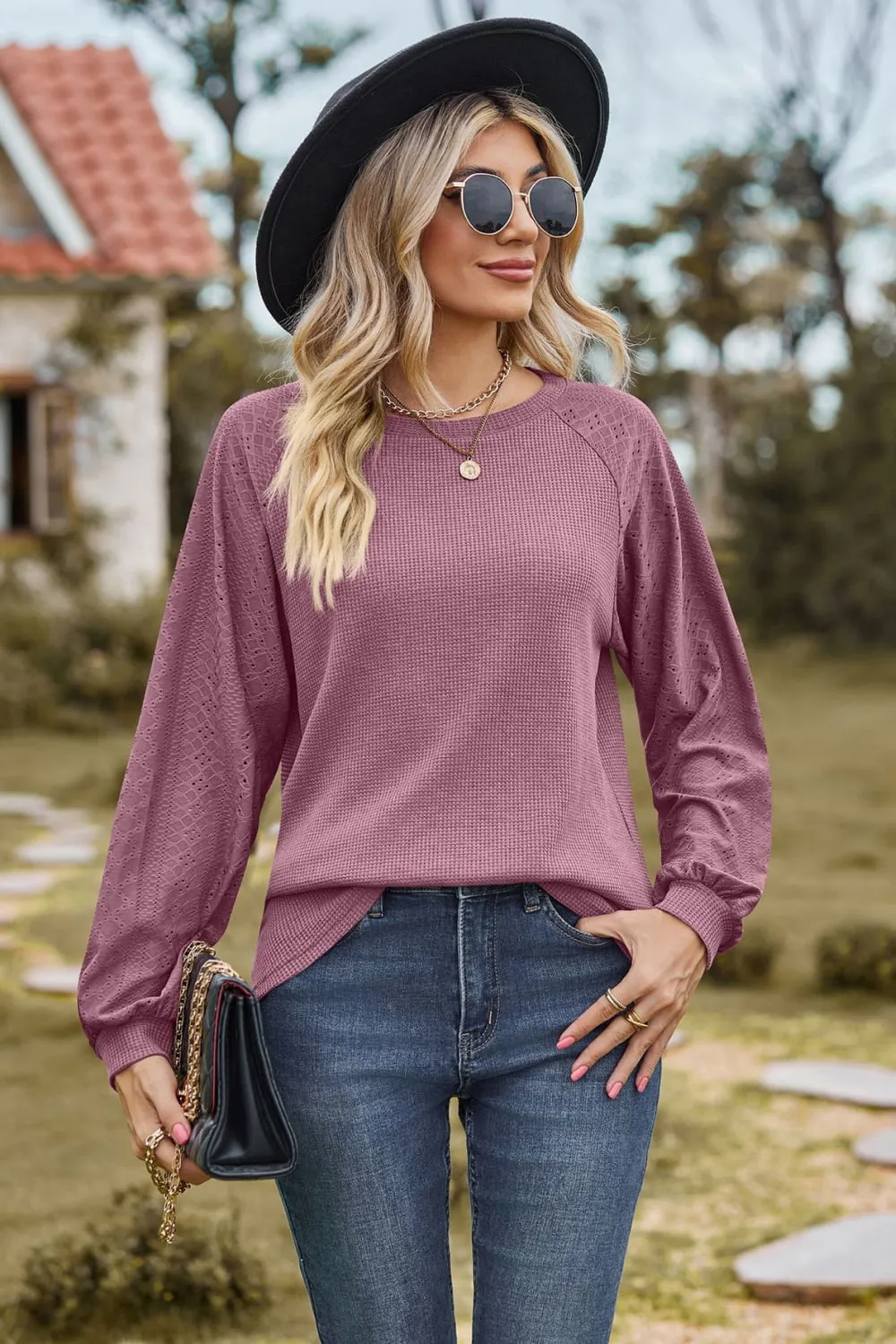 Round Neck Raglan Sleeve Top (7 Colors)