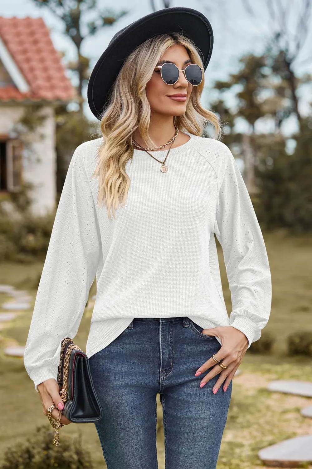 Round Neck Raglan Sleeve Top (7 Colors)