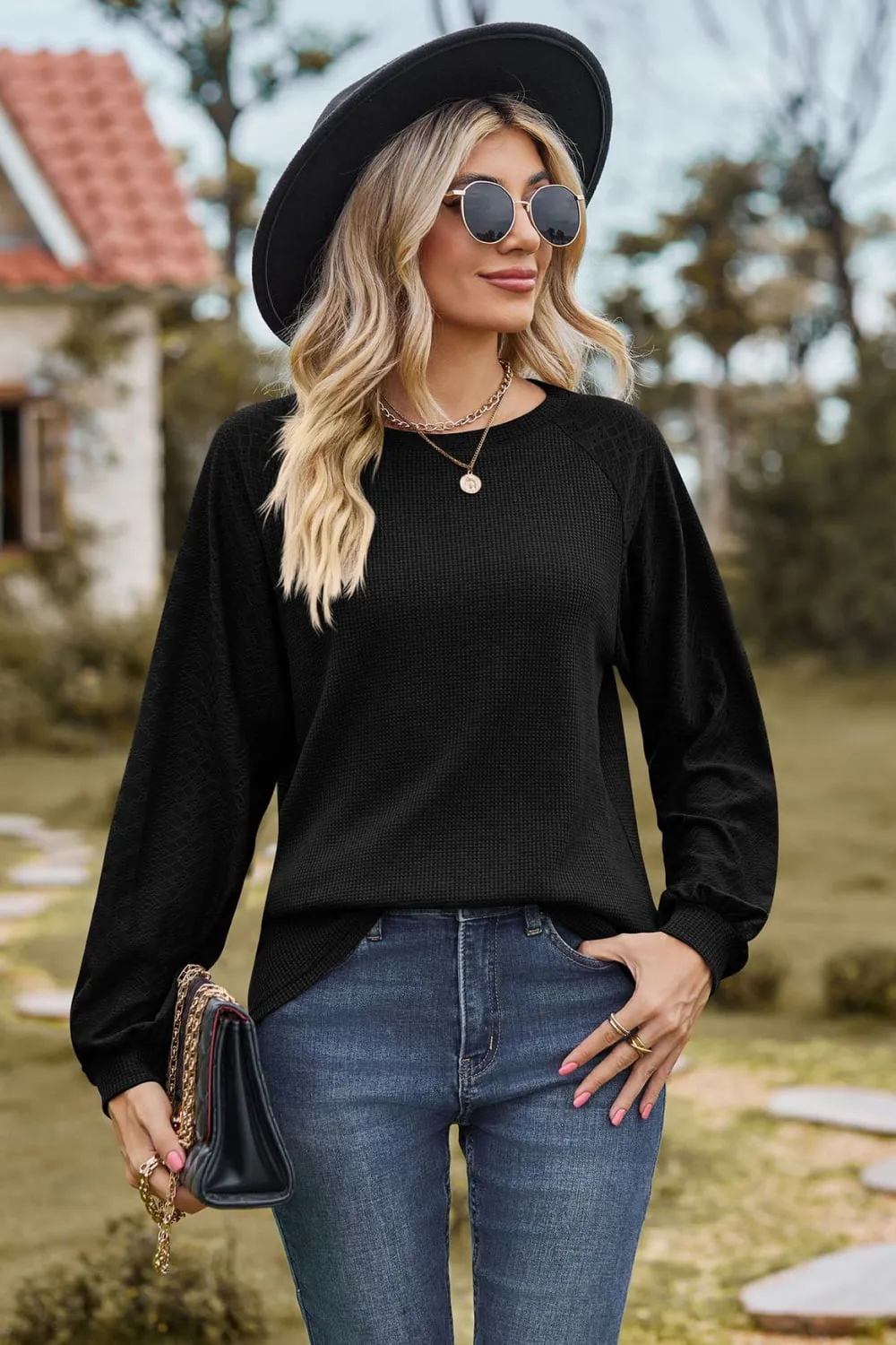 Round Neck Raglan Sleeve Top (7 Colors)