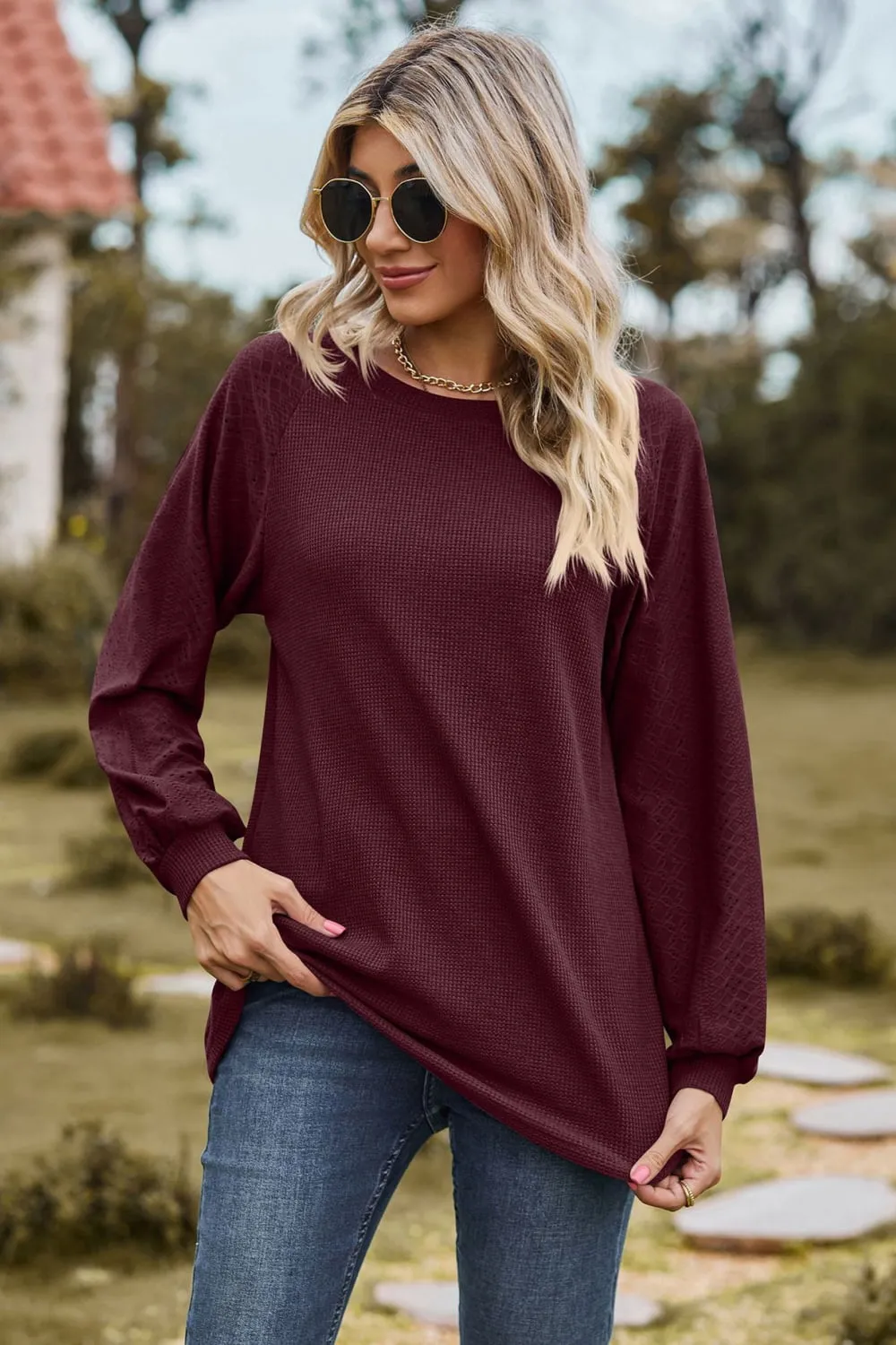 Round Neck Raglan Sleeve Top (7 Colors)