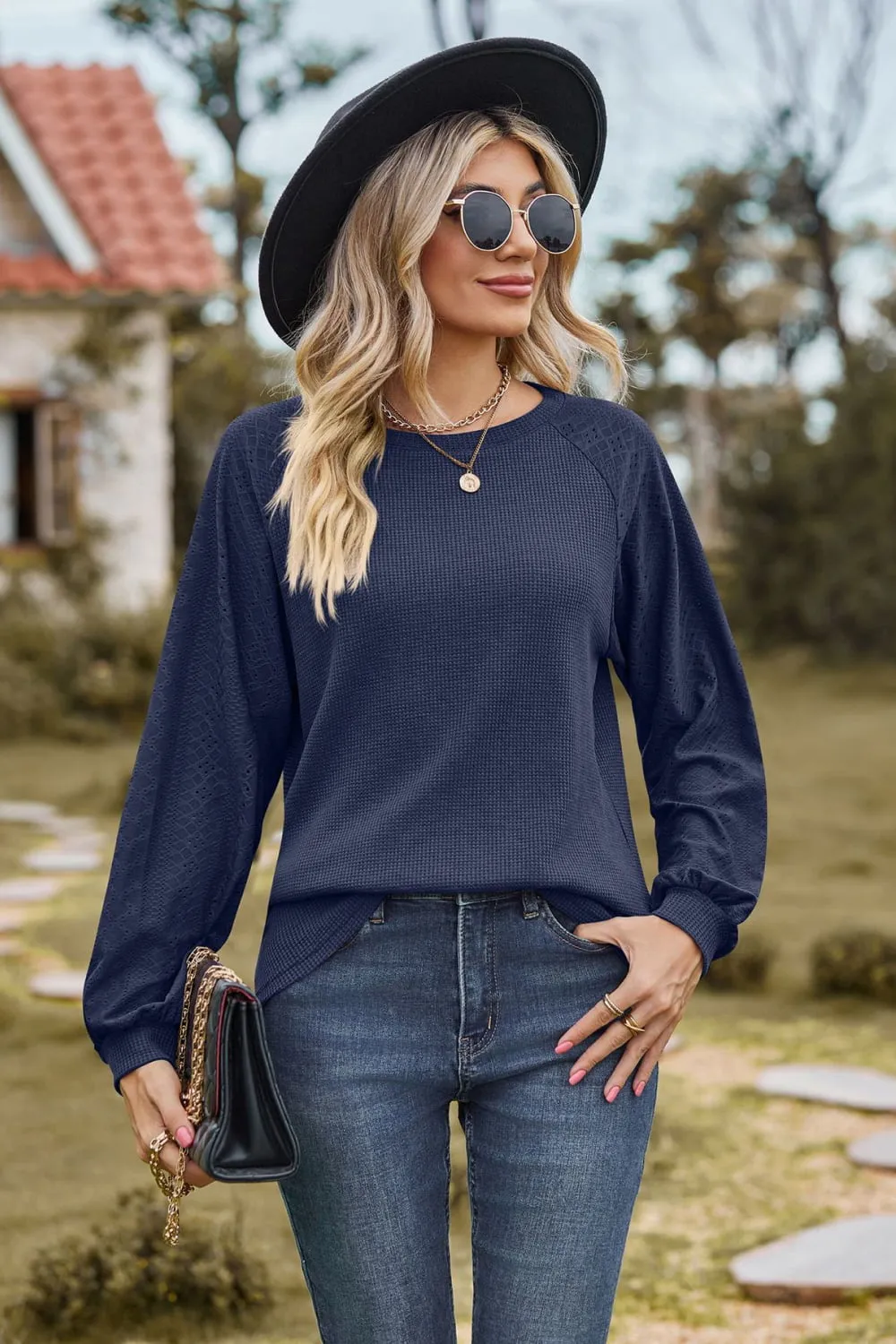 Round Neck Raglan Sleeve Top (7 Colors)