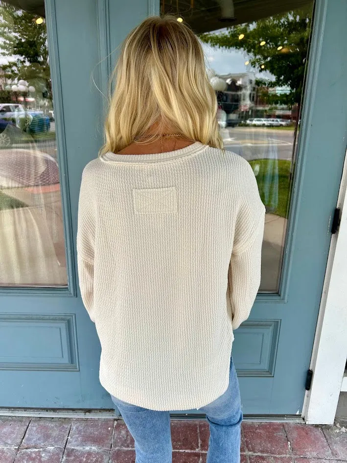 Round Neck Sweater Top With Sheer Detail