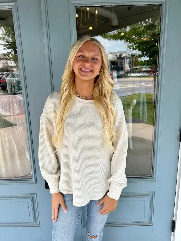 Round Neck Sweater Top With Sheer Detail