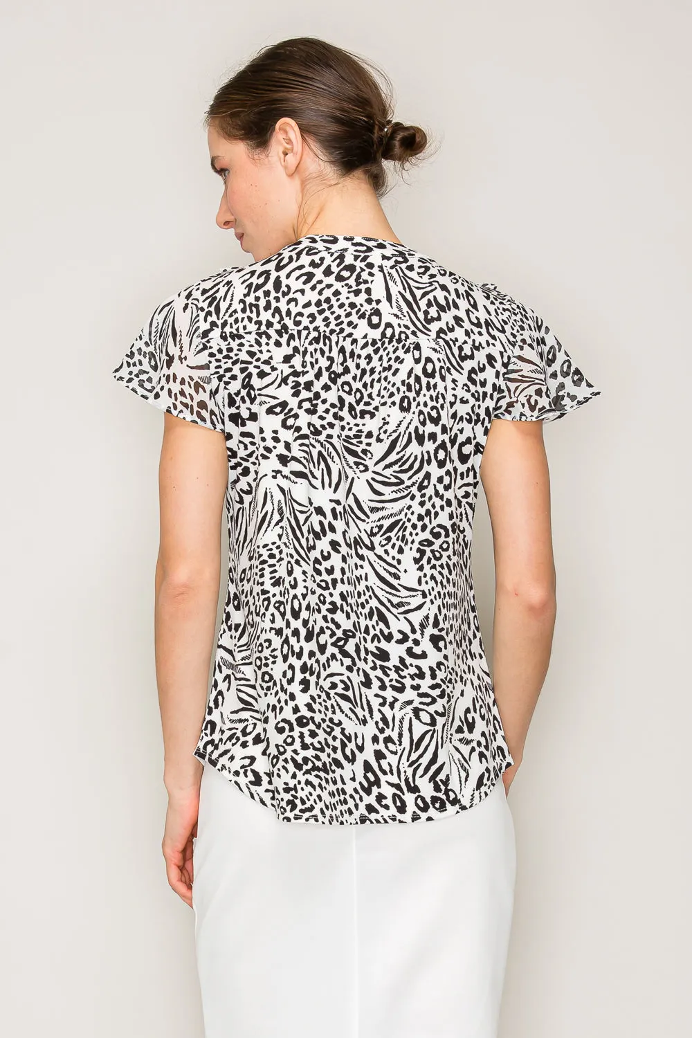 RUFFLE FRONT BUTTON DOWN MIX MEDIA BLOUSE