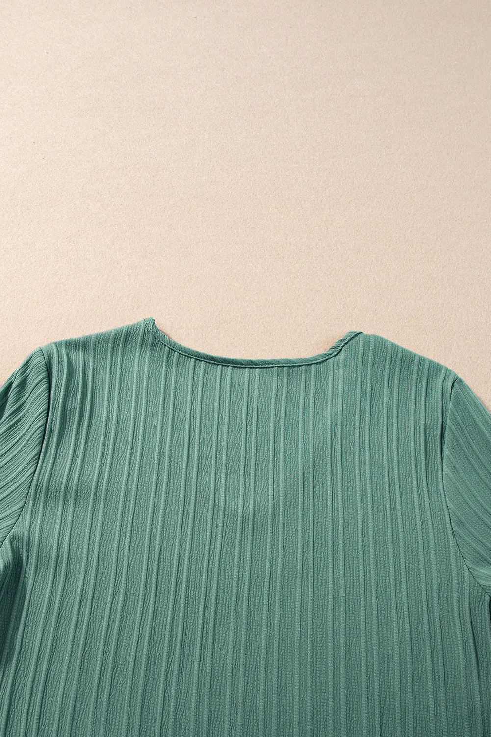 Ruffled Short Sleeve V Neck Textured Blouse