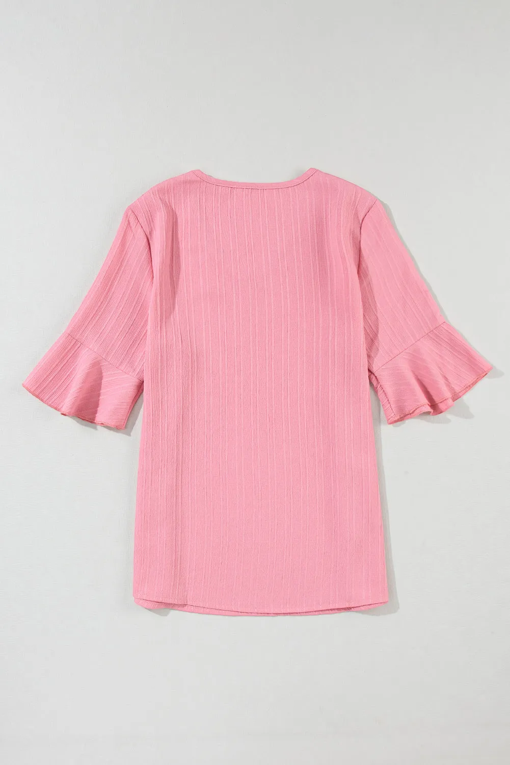 Ruffled Short Sleeve V Neck Textured Blouse