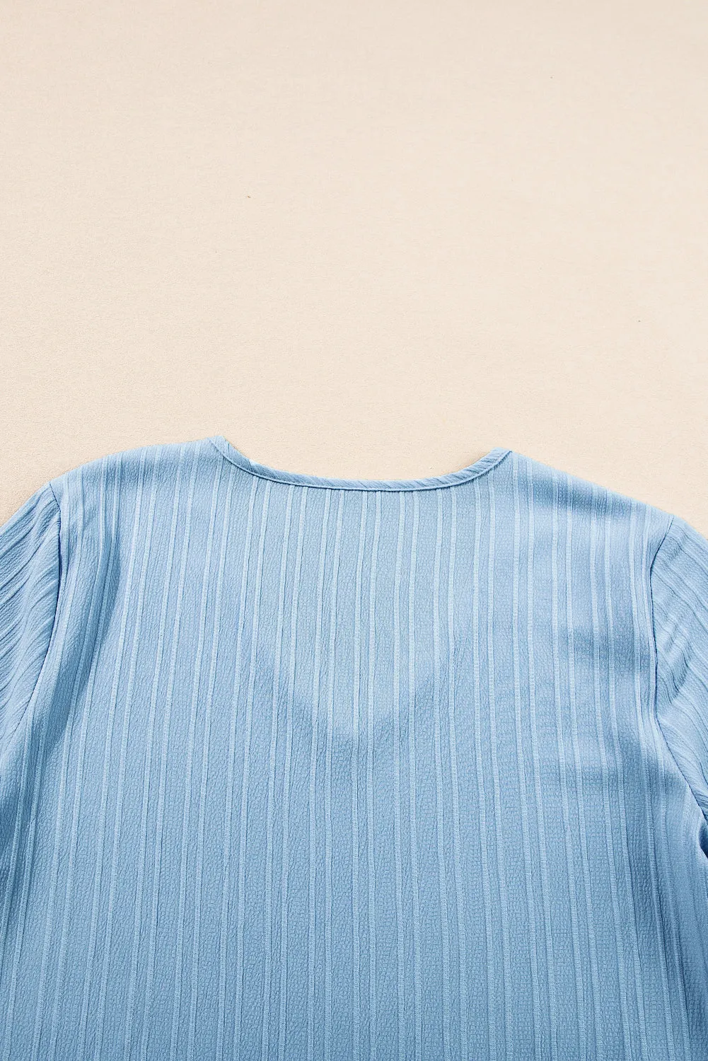 Ruffled Short Sleeve V Neck Textured Blouse