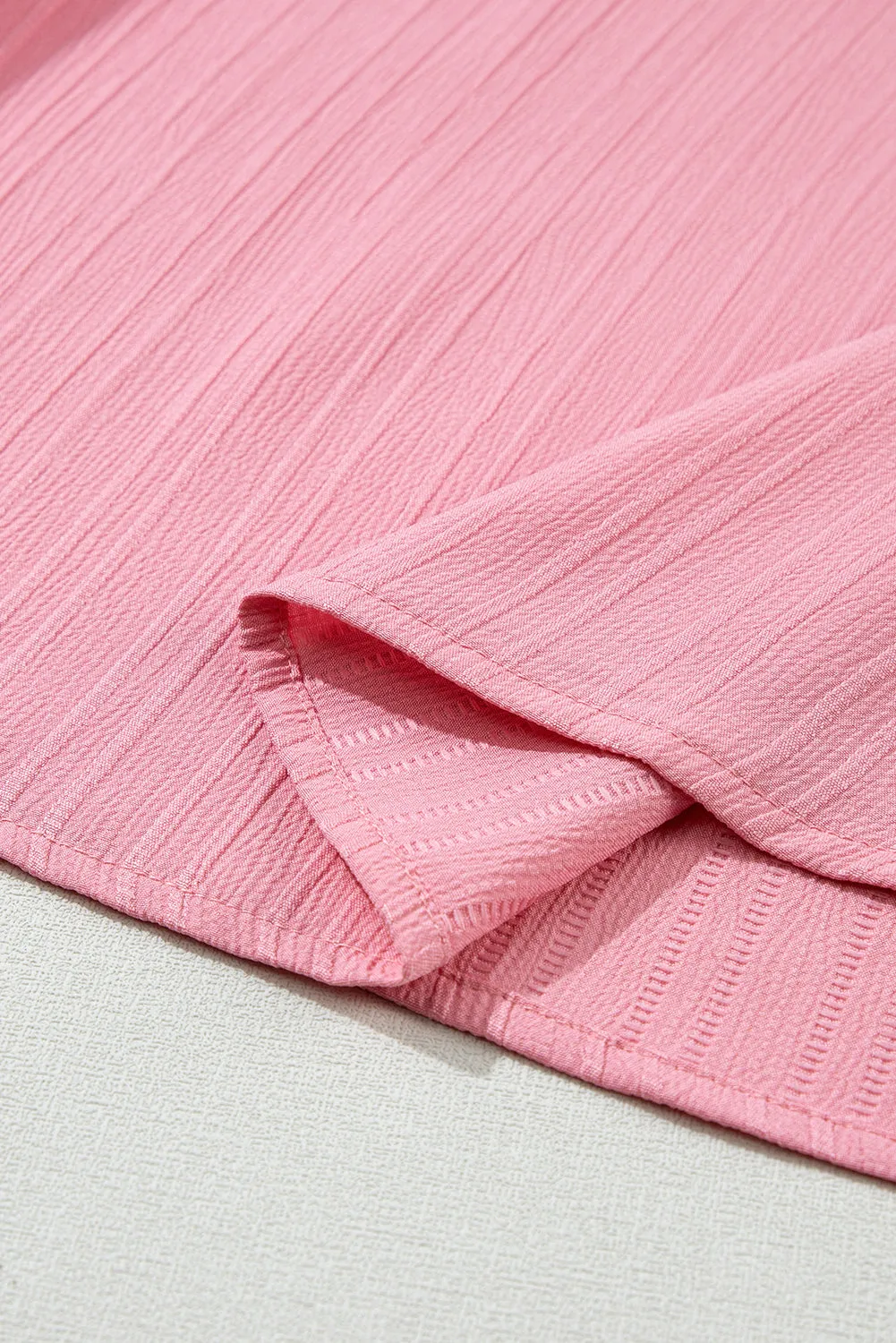 Ruffled Short Sleeve V Neck Textured Blouse
