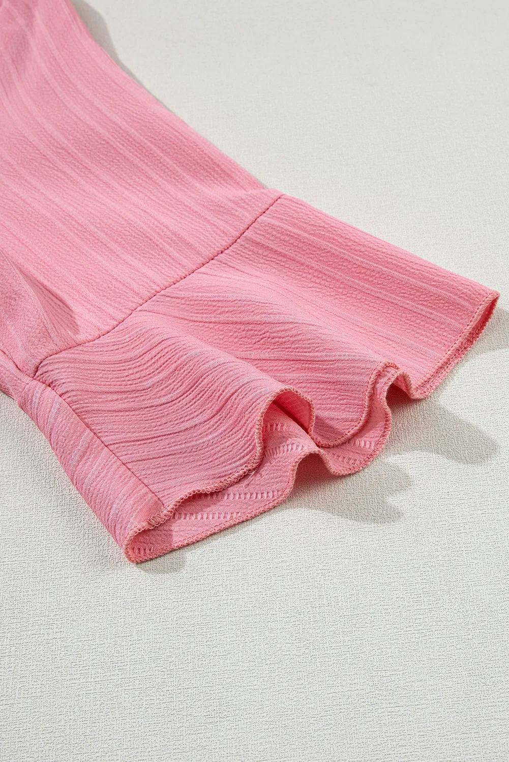 Ruffled Short Sleeve V Neck Textured Blouse