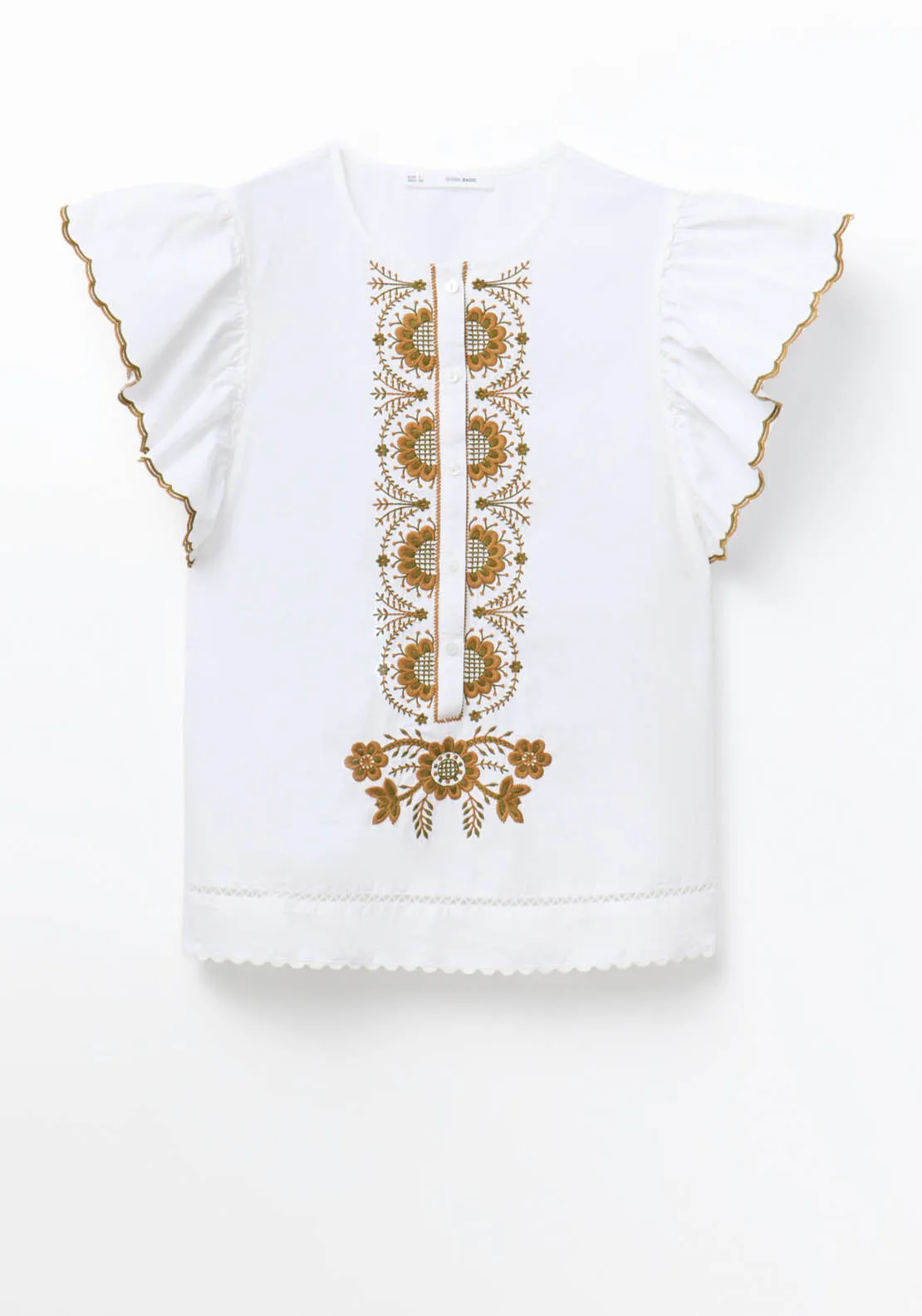 Ruffles Embroidered Blouse - Green