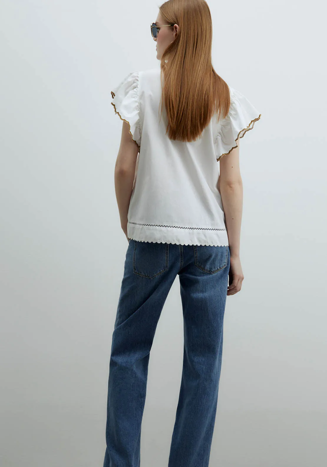 Ruffles Embroidered Blouse - Green