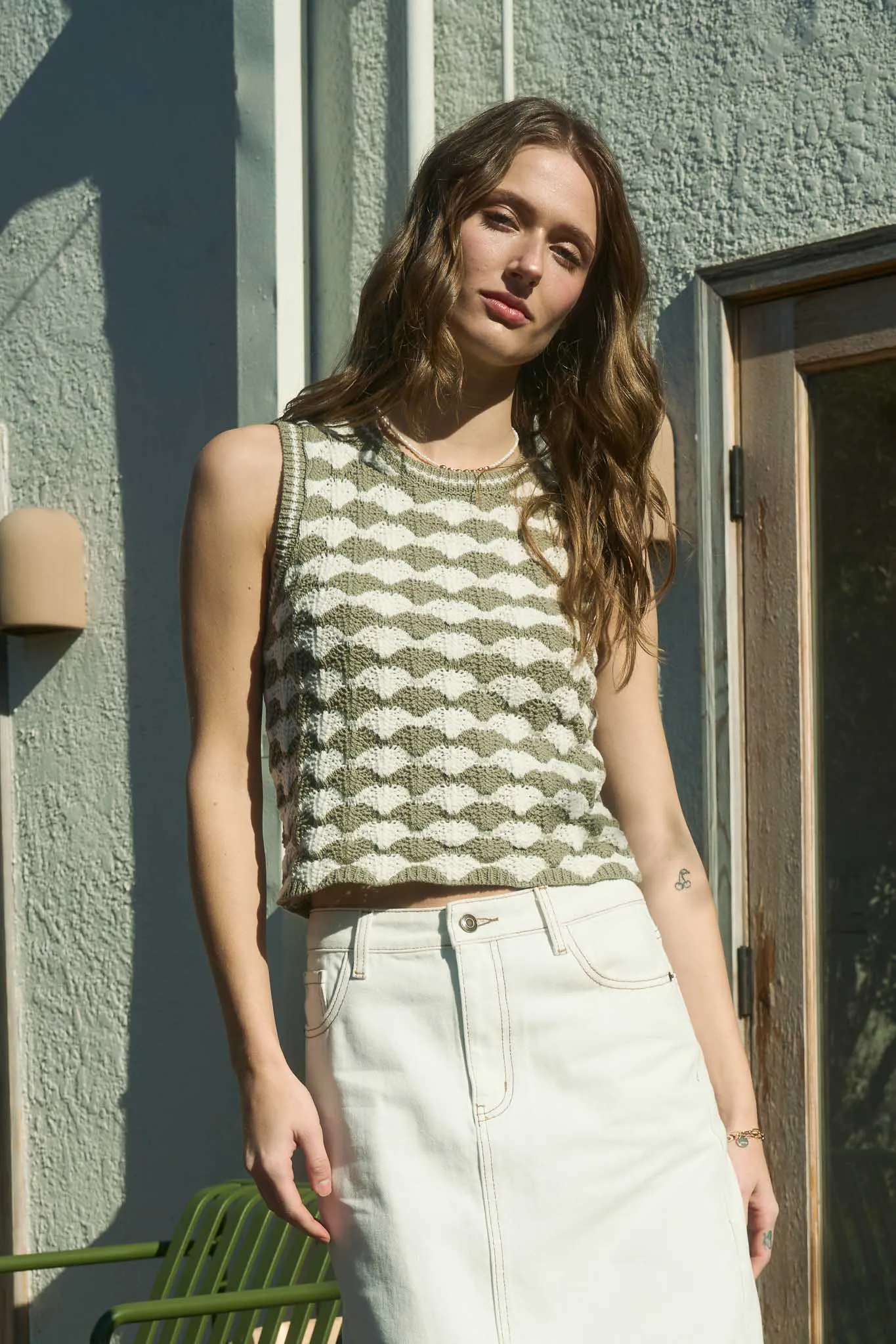 SCALLOP PATTERN SLEEVELESS PULLOVER SWEATER VEST