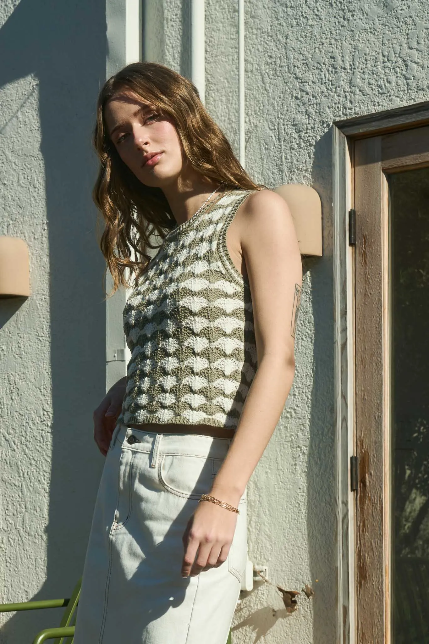 SCALLOP PATTERN SLEEVELESS PULLOVER SWEATER VEST