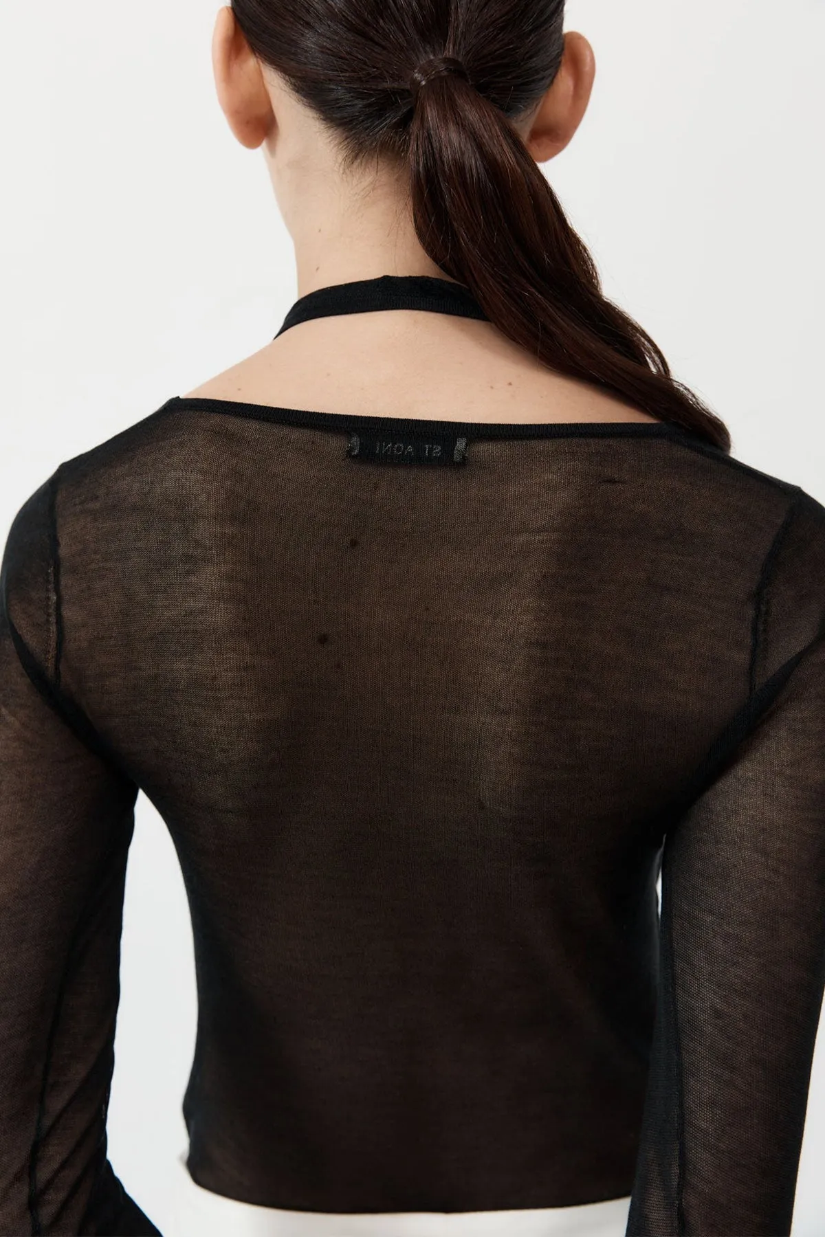 Semi Sheer Loop Top in Black