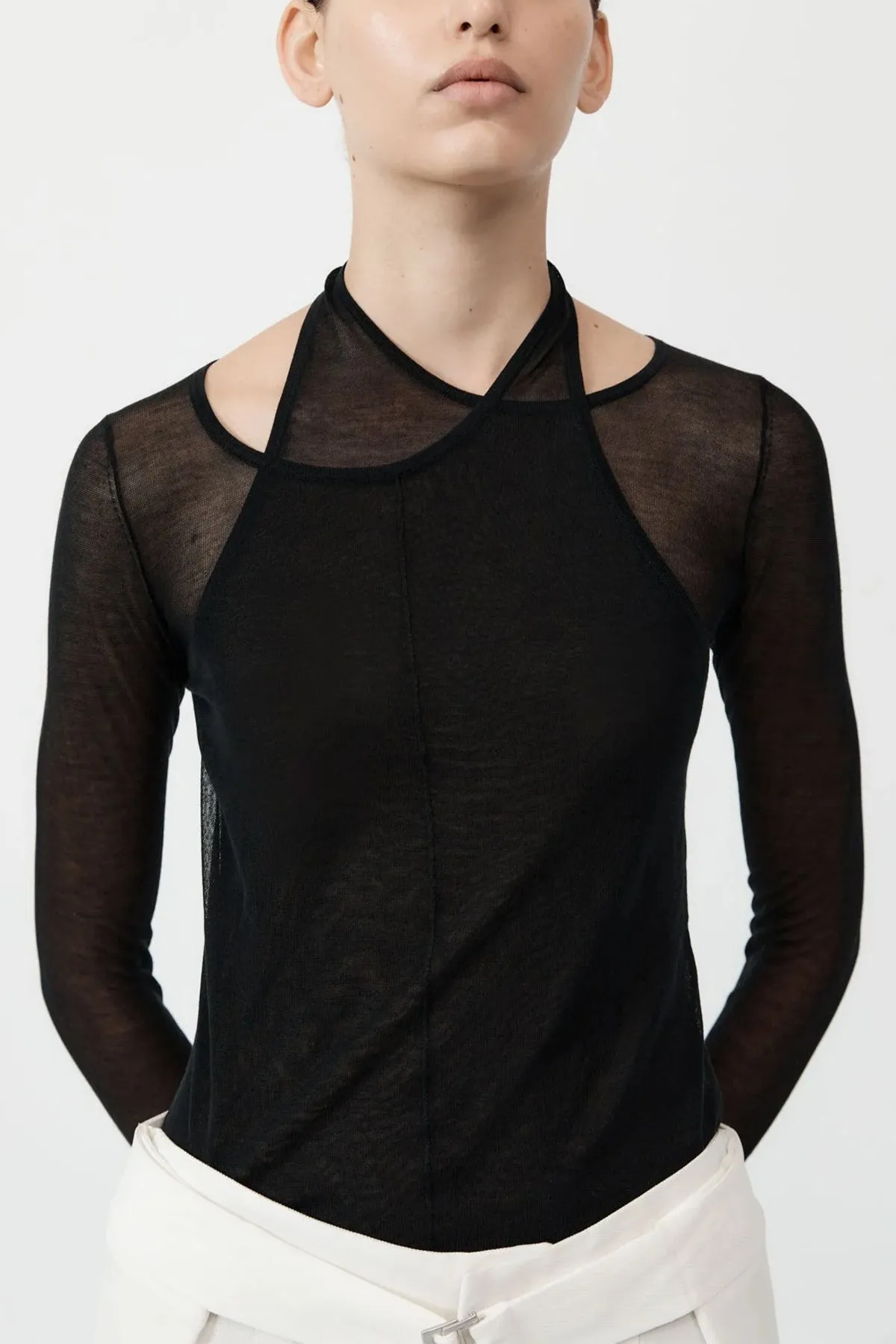 Semi Sheer Loop Top in Black