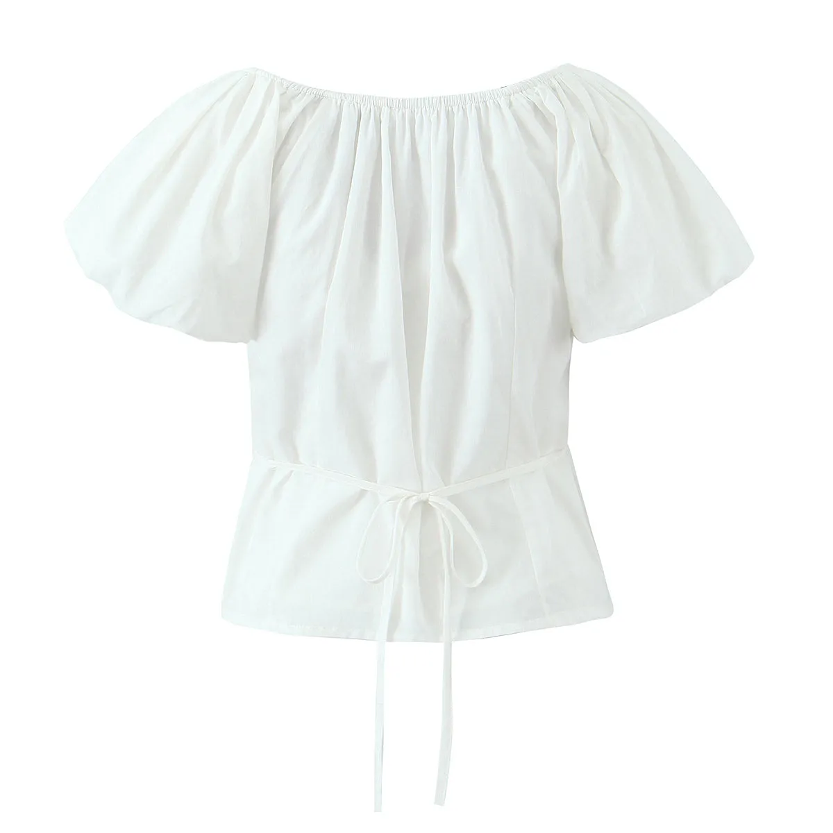 Sexy Slim Fit Small round Neck Breasted Short Top Women Sexy Puff Sleeve Lace Stitching Lace Strap Short Sleeve T shirt