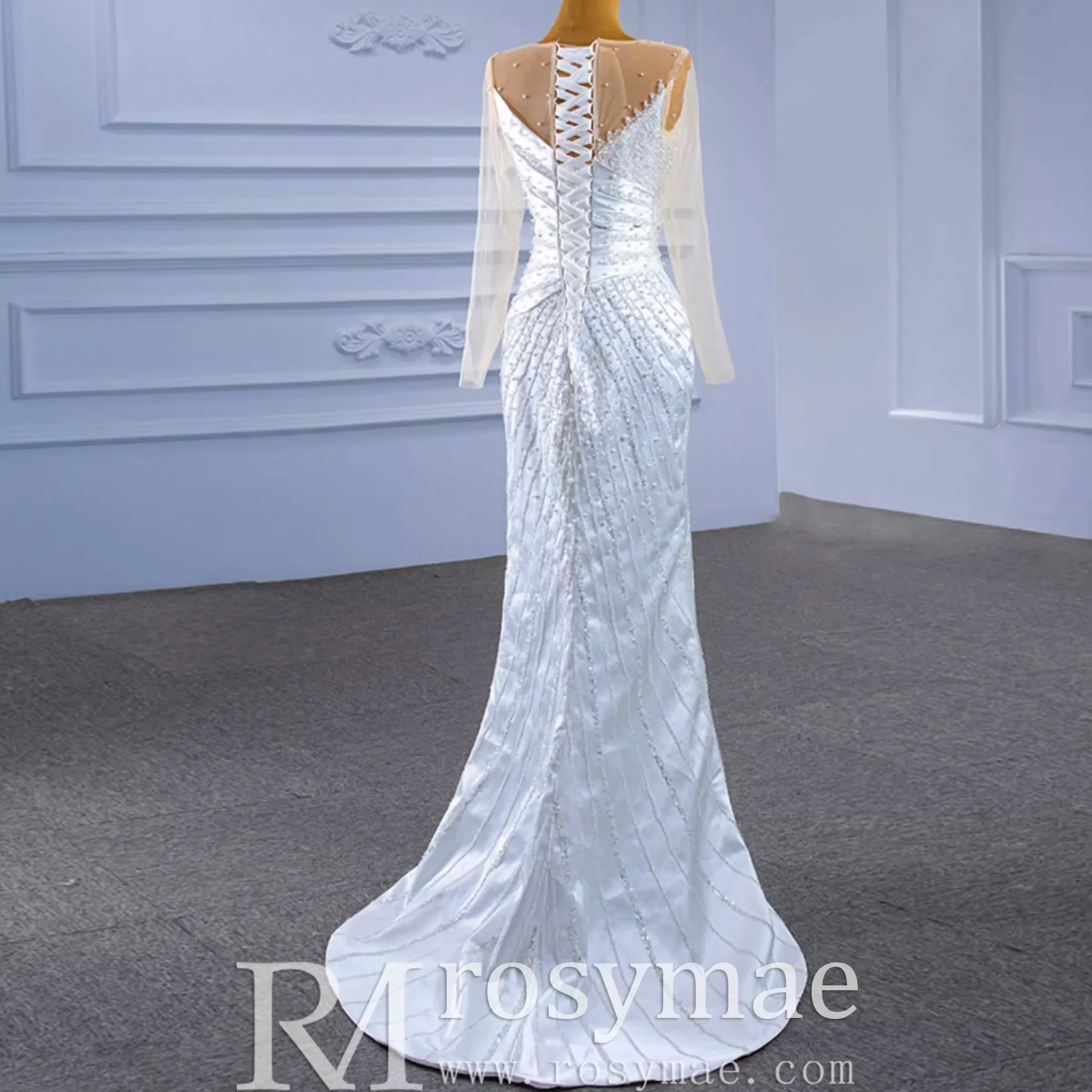 Sheath Satin Long Sleeve Wedding Dress with Detachable Overskirt