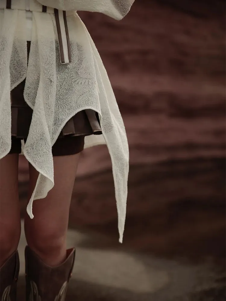 Sheer Asymmetry Back-Ribbon Natural Tops＆Camisole【s0000004010】