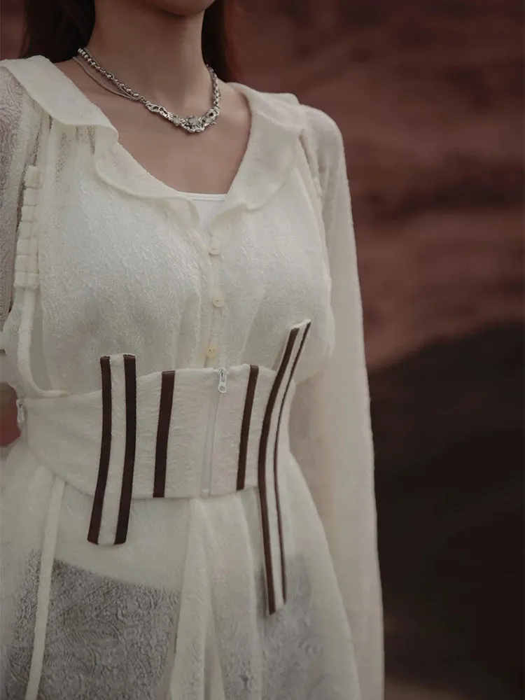 Sheer Asymmetry Back-Ribbon Natural Tops＆Camisole【s0000004010】