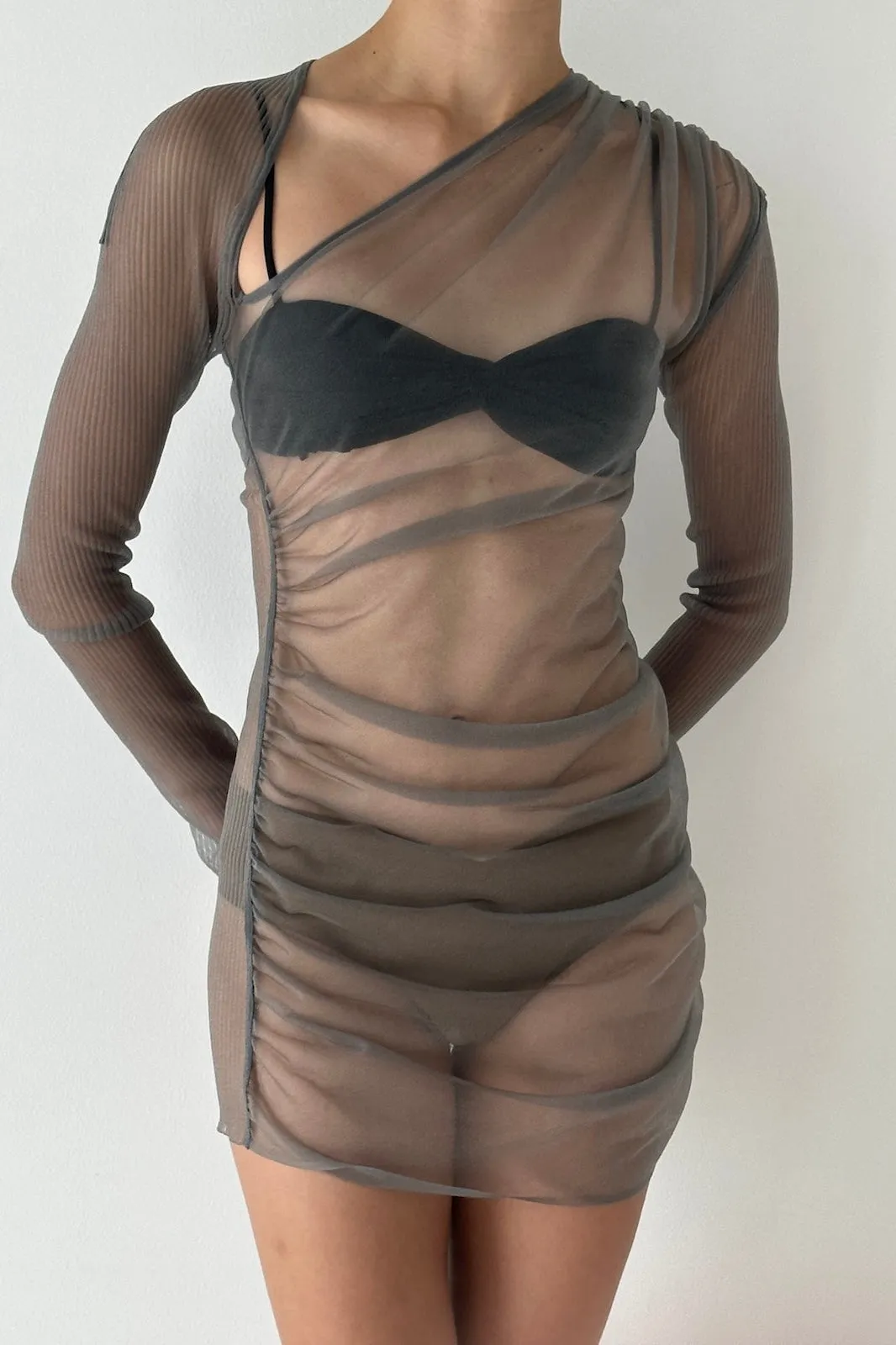 SHEER GATHERED KNIT TOP