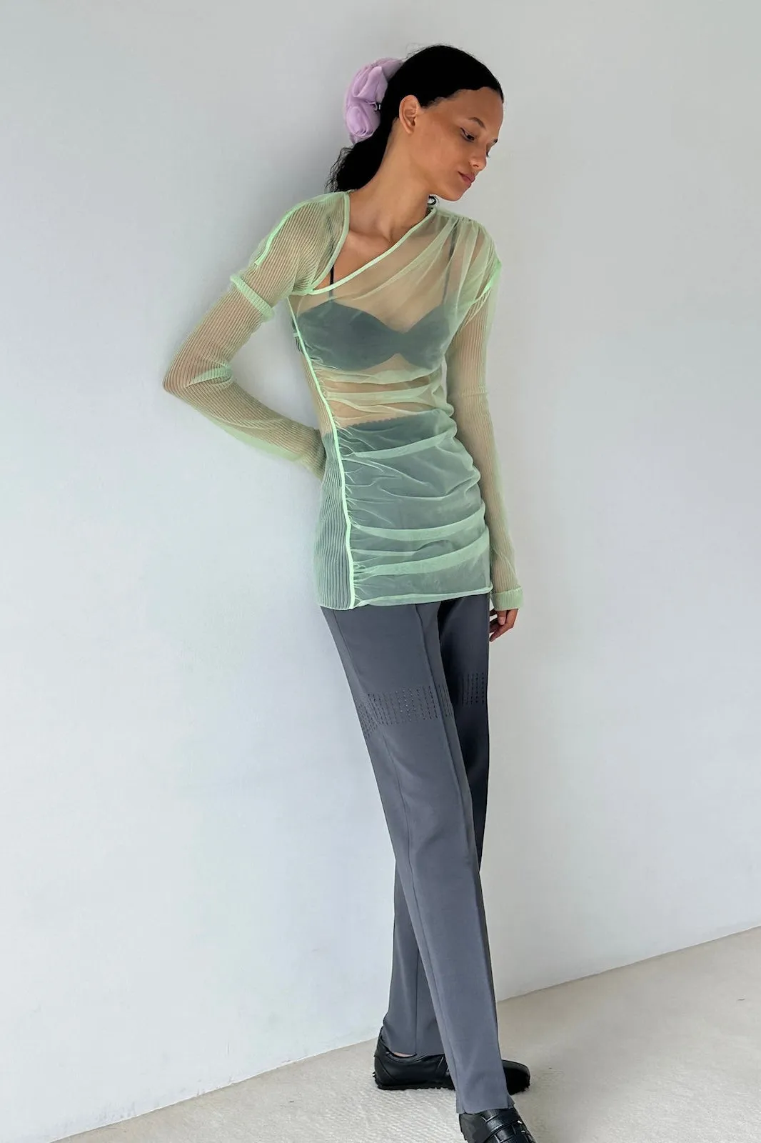 SHEER GATHERED KNIT TOP
