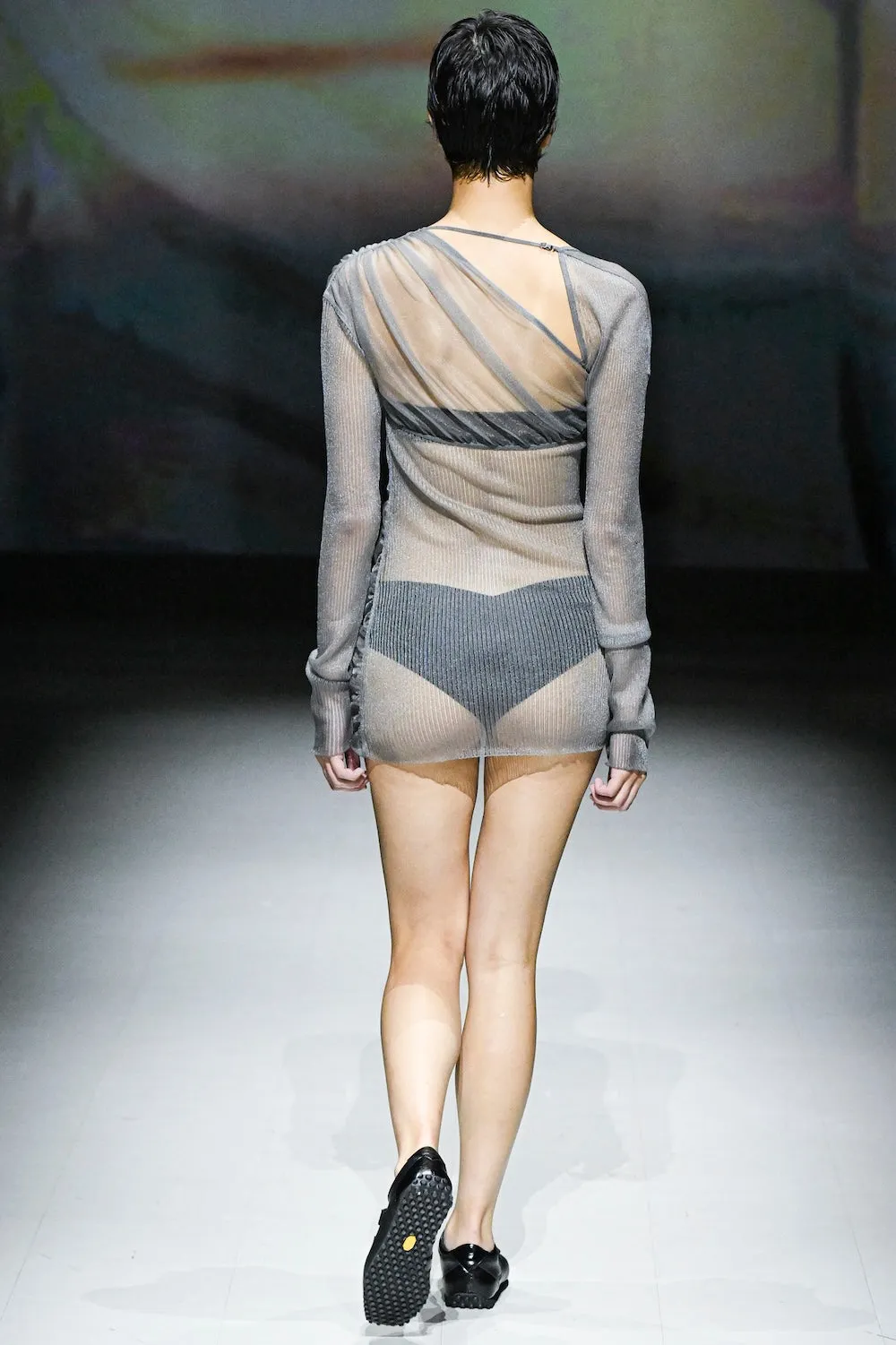 SHEER GATHERED KNIT TOP
