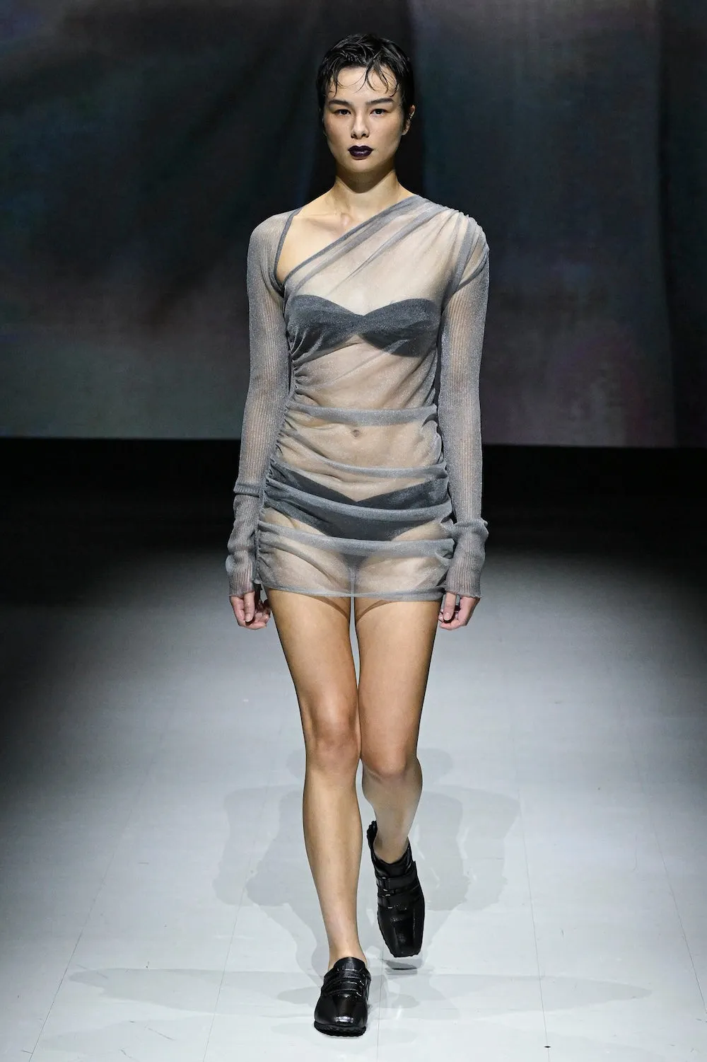 SHEER GATHERED KNIT TOP