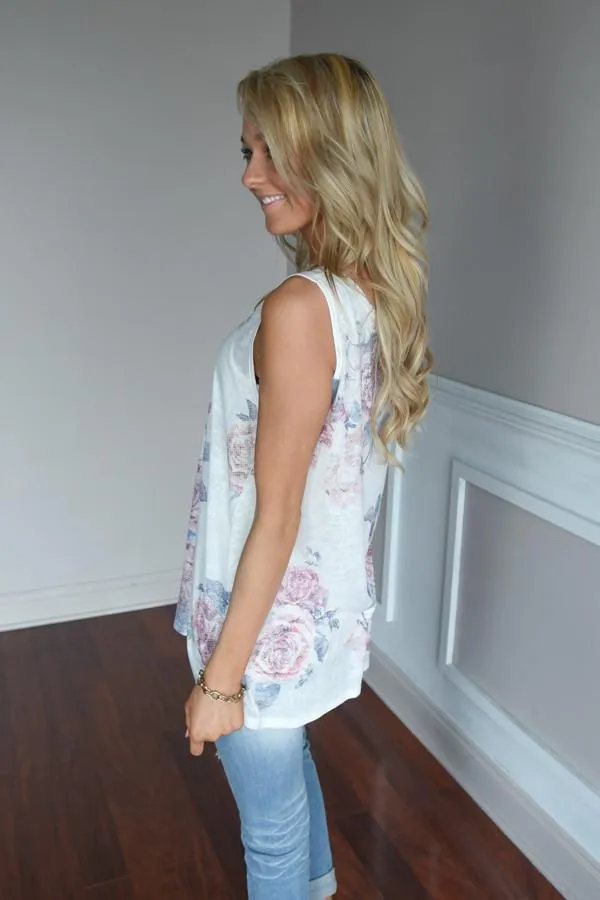 Sheer Ivory Floral Tank Top