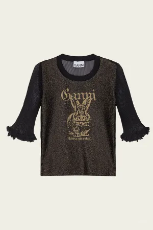 Sheer Jacquard Top in Black