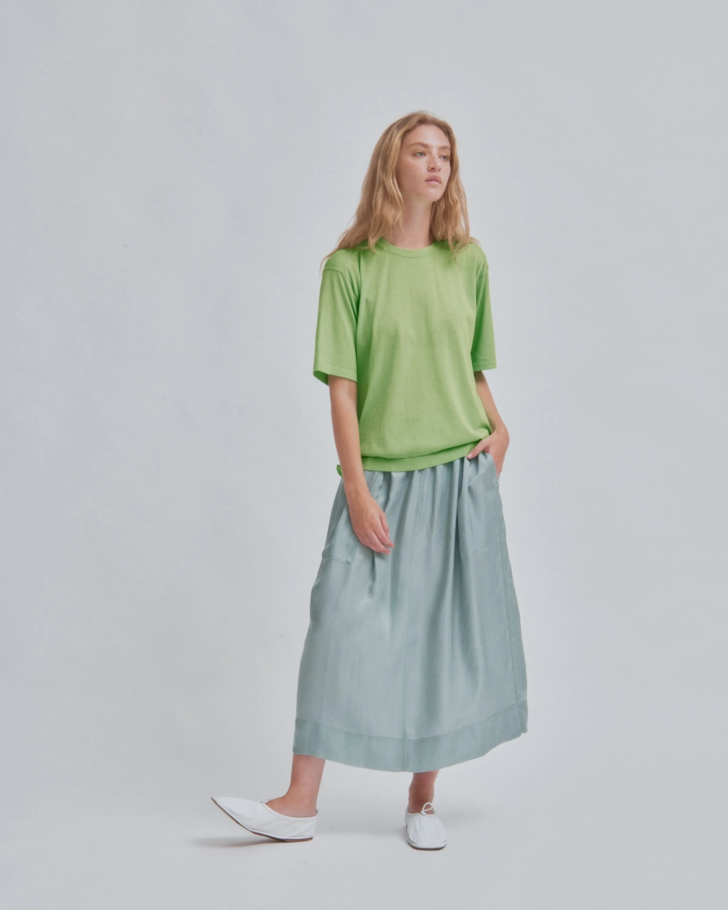 SHEER KNIT TEE IN ELECTRIC GREEN