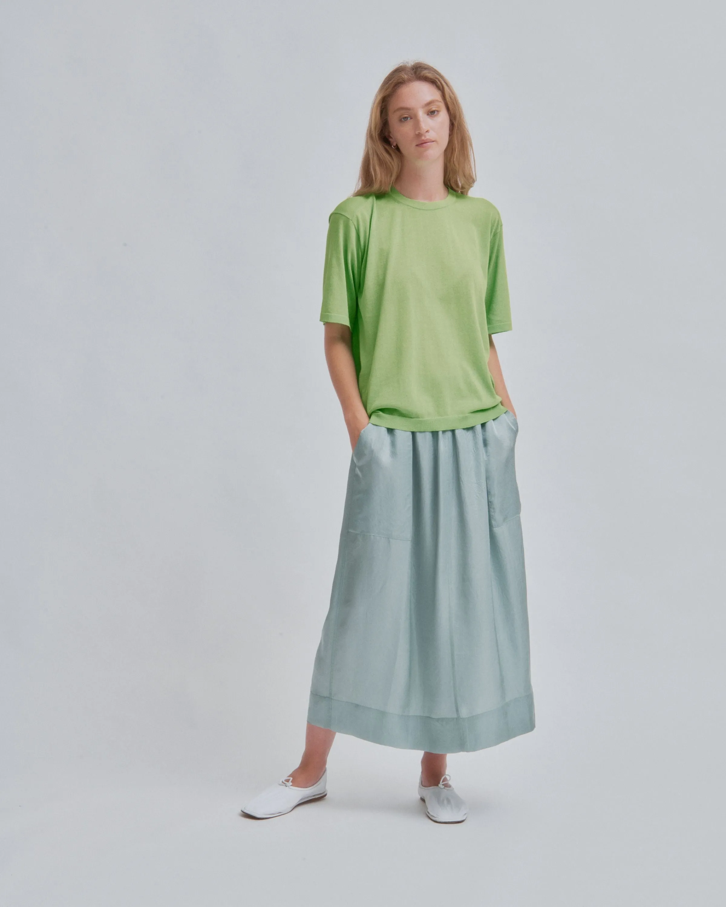 SHEER KNIT TEE IN ELECTRIC GREEN