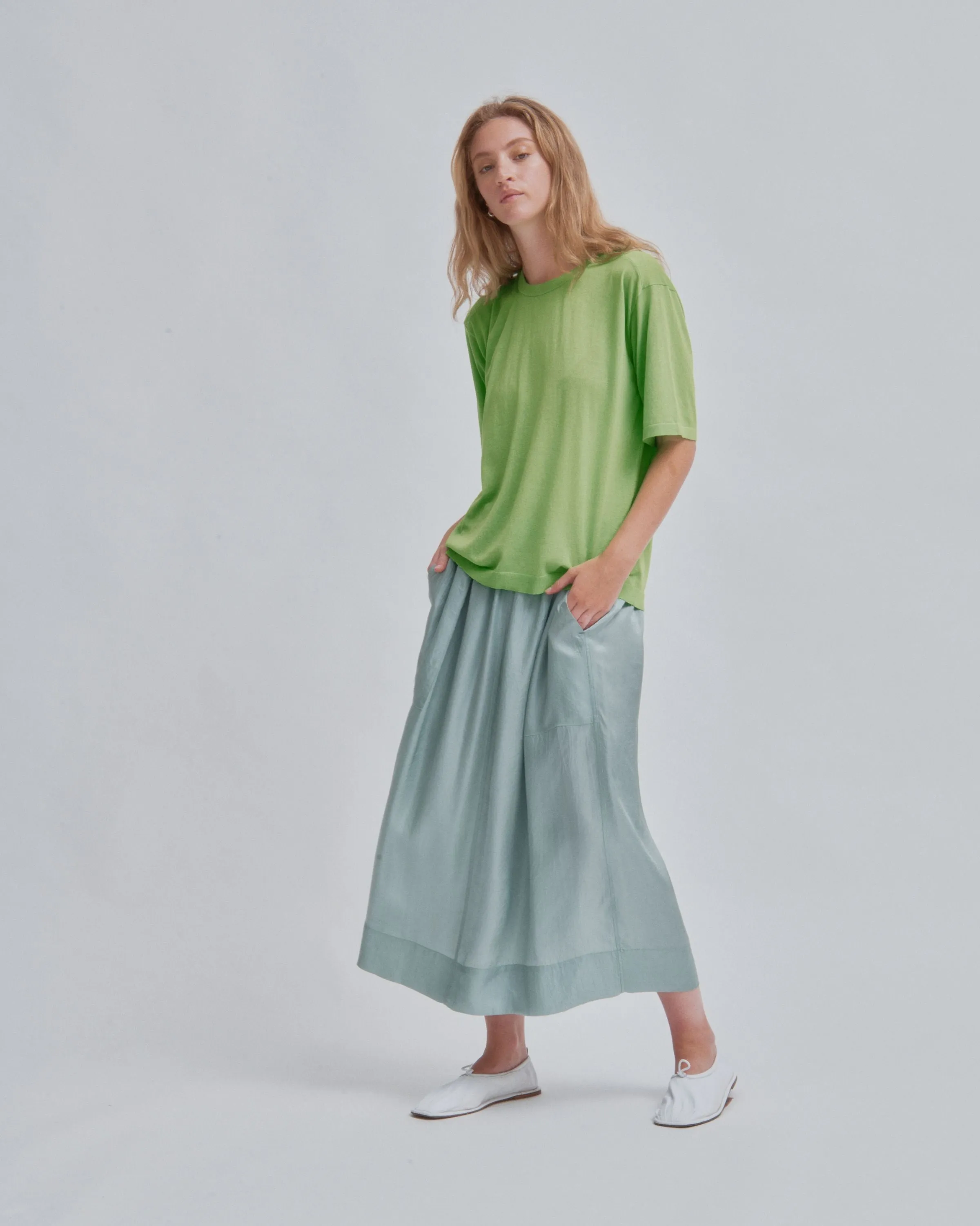SHEER KNIT TEE IN ELECTRIC GREEN