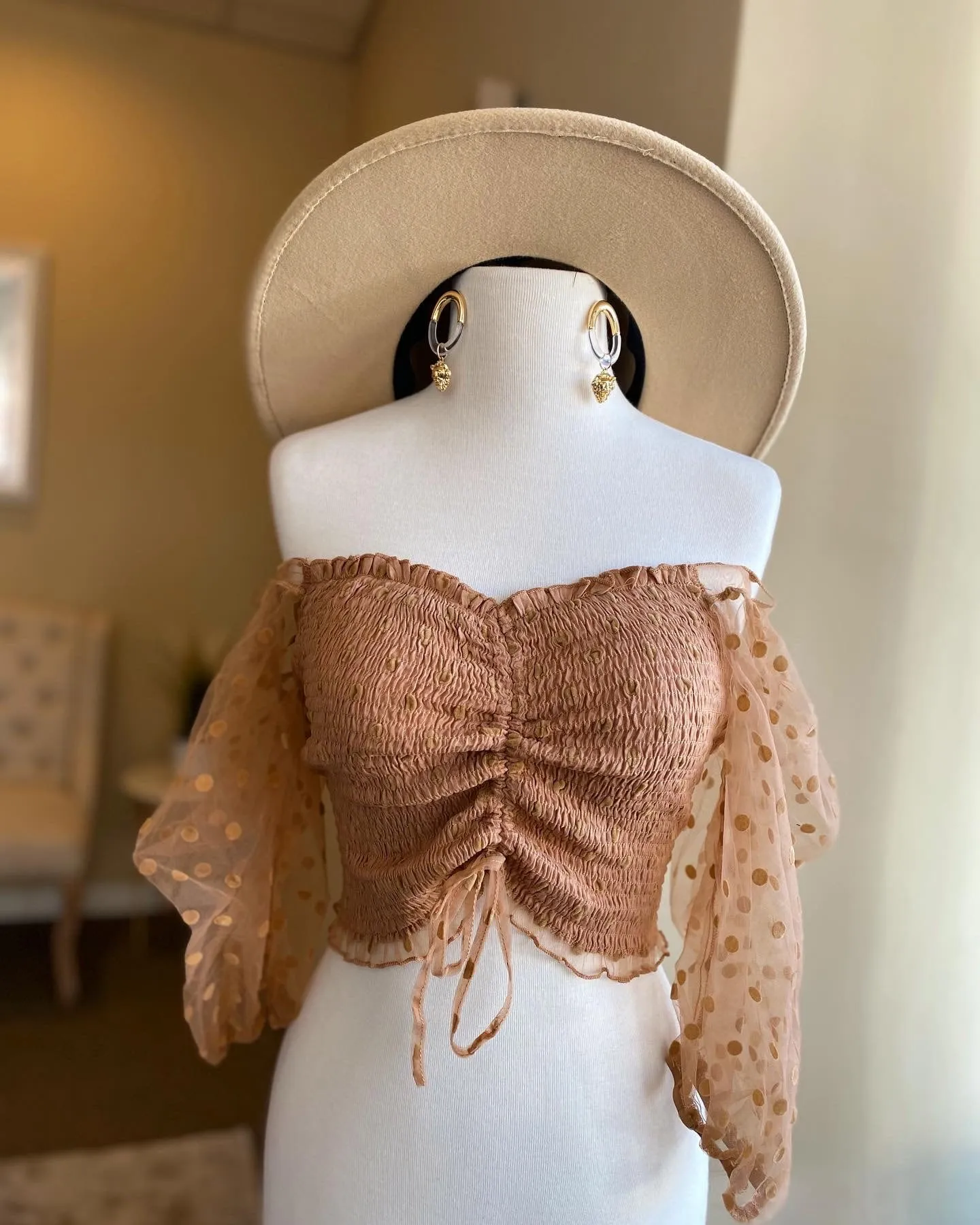 Sheer Polka Scrunge Top