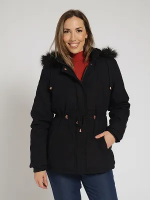 Sherpa Lined Parker Jacket With Detachable Hood - Black