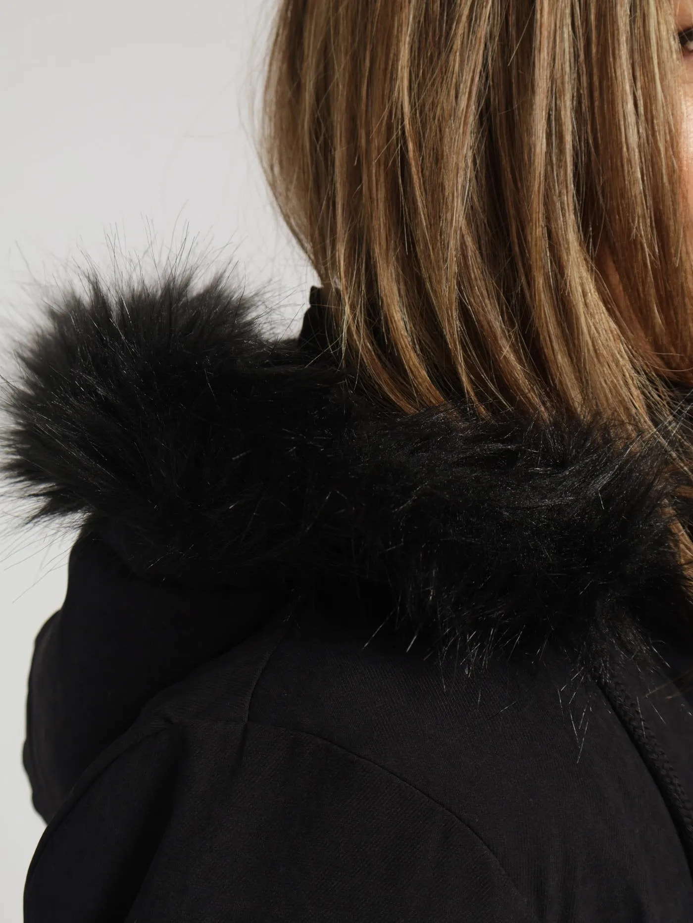 Sherpa Lined Parker Jacket With Detachable Hood - Black