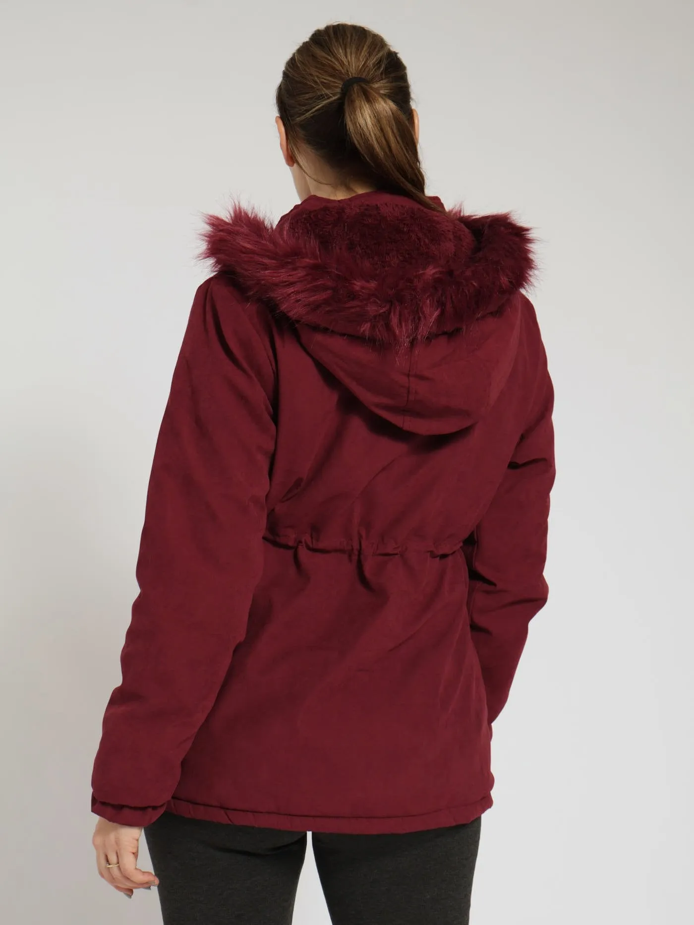 Sherpa Lined Parker Jacket With Detachable Hoody - Wine